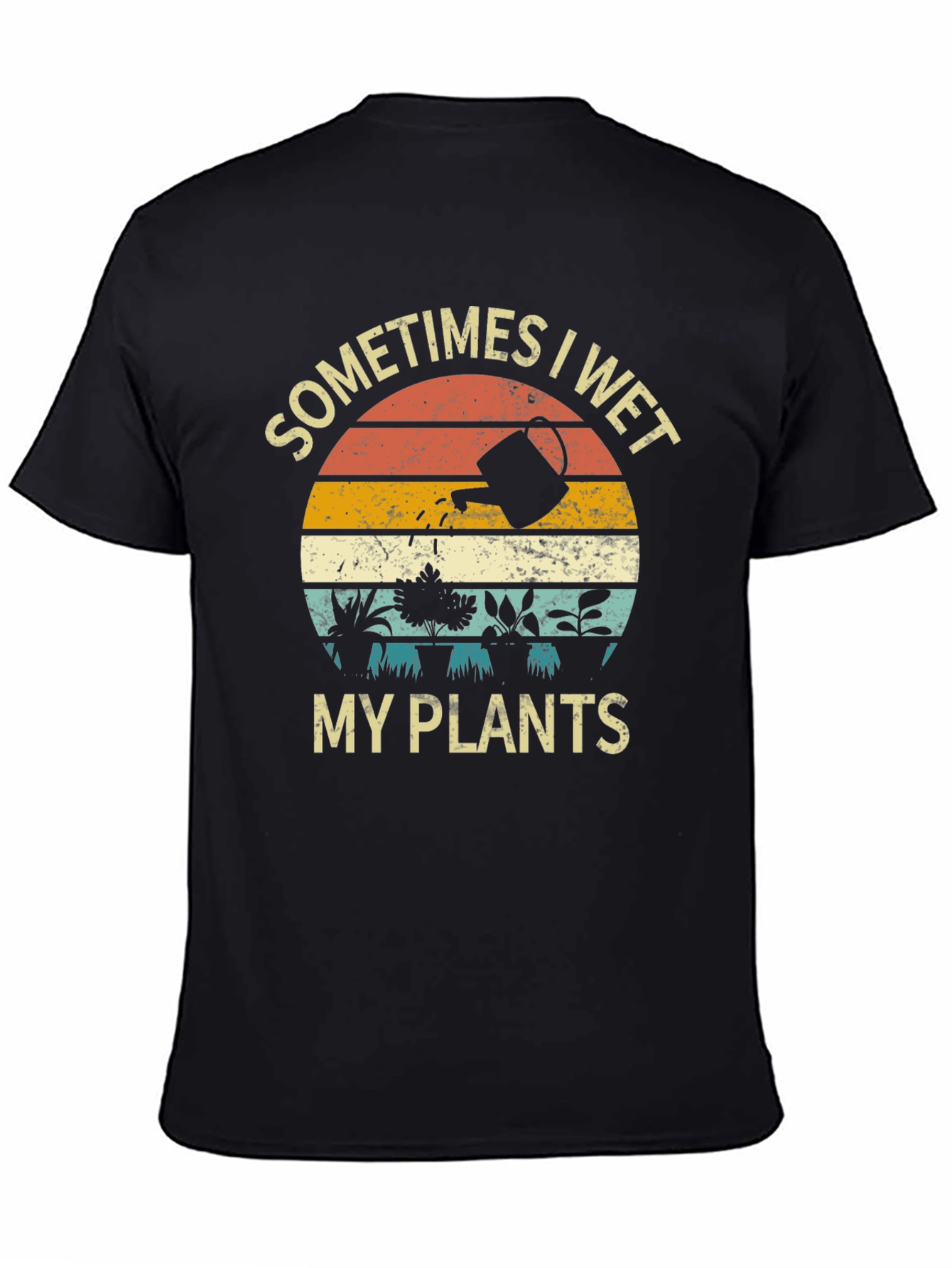 Black Funny "Sometimes I Wet My Plants" Graphic T-Shirt view 4
