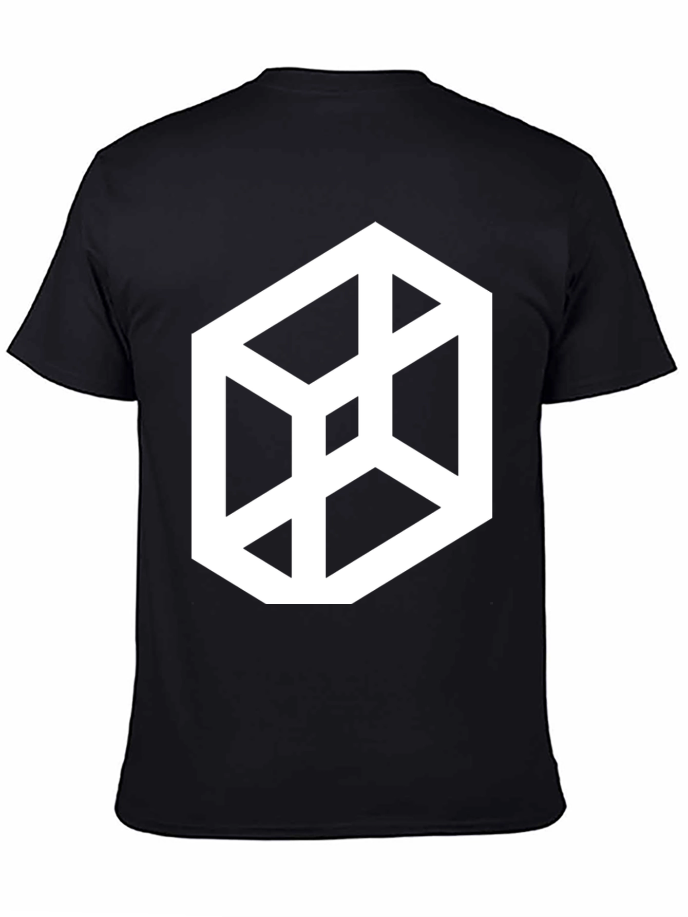 Black Optical Illusion Cube Graphic Tee - Black Casual T-Shirt view 4