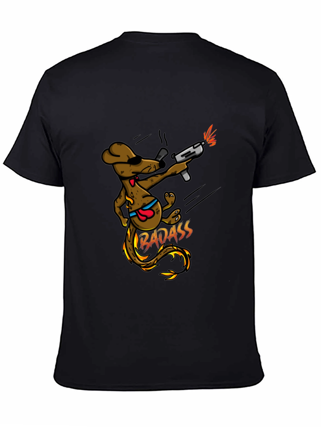 Black Badass Dog with Gun Black T-Shirt view 4