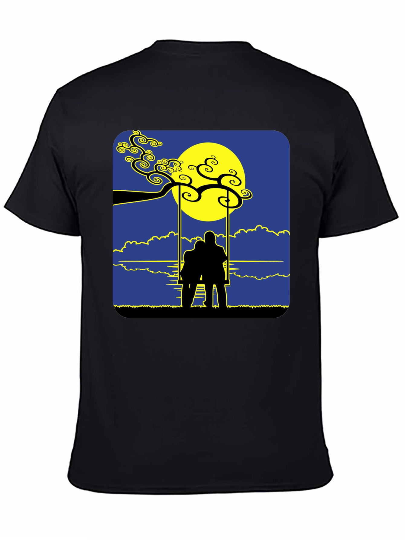 Black Romantic Silhouette Tee: Lovers on a Swing at Moonrise view 4