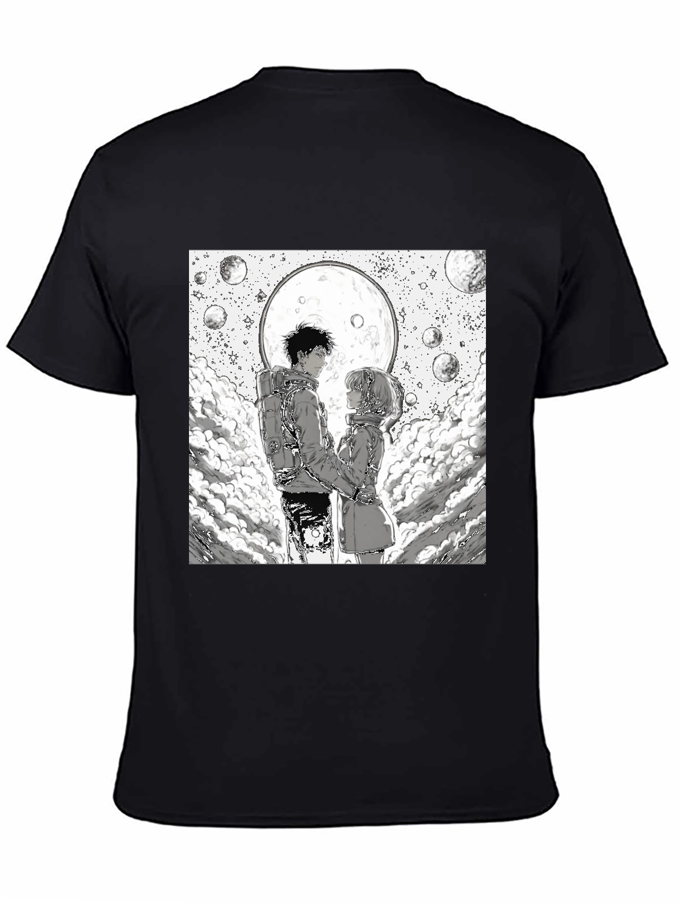 Black Anime Moon Lovers Graphic Tee - Black view 4