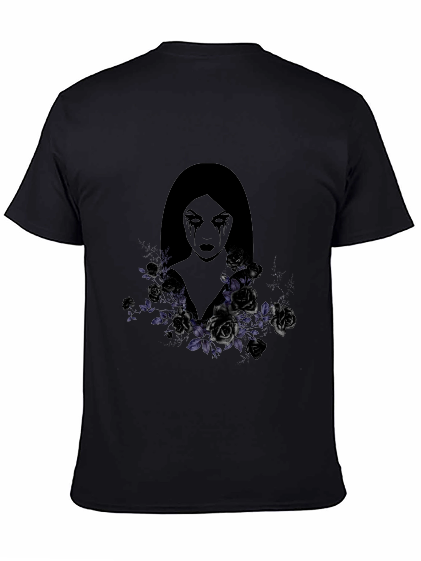 Black Gothic Woman & Roses Graphic Tee - Dark Aesthetic Shirt view 4