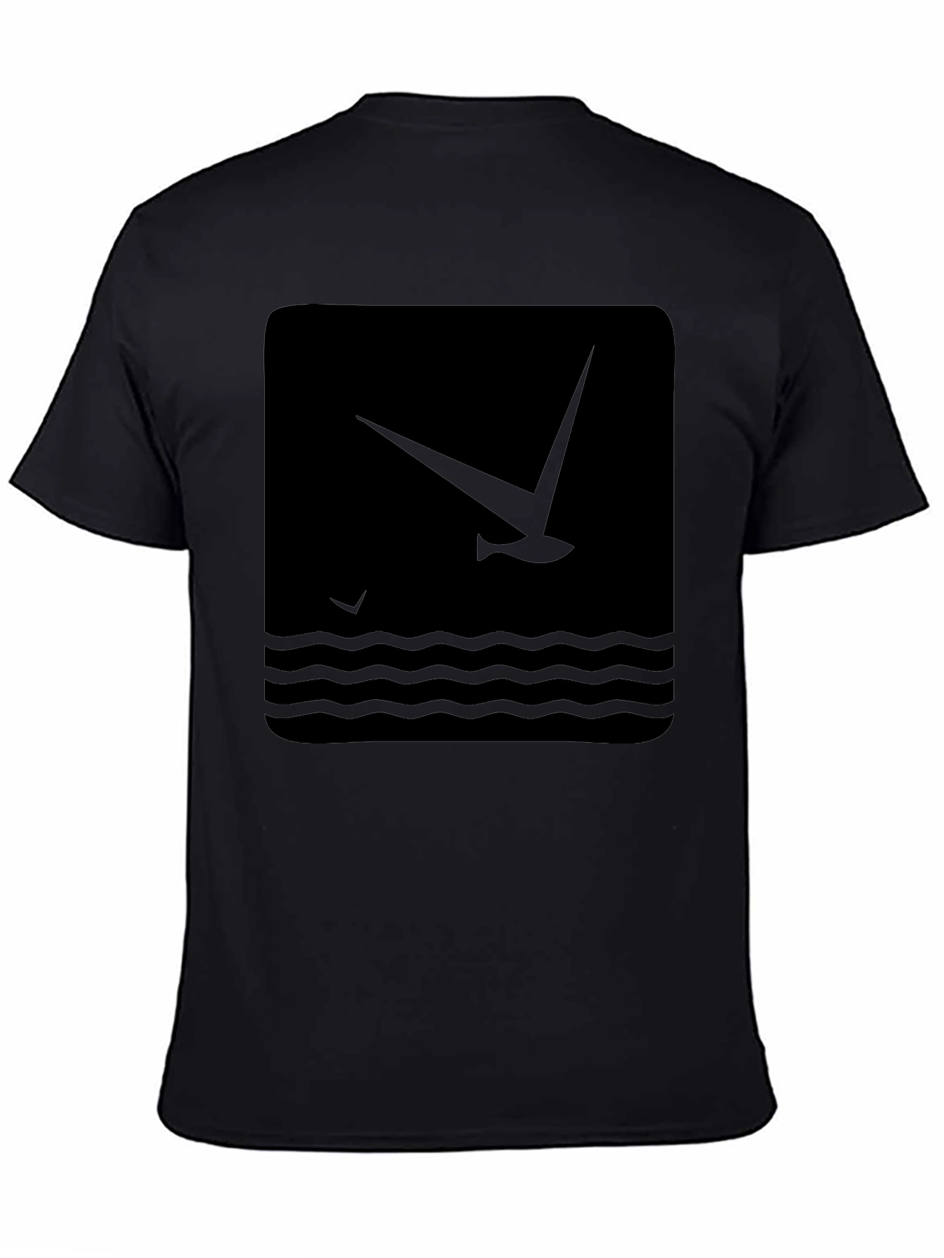 Black Black Graphic T-Shirt - Bird & Wave Design view 4