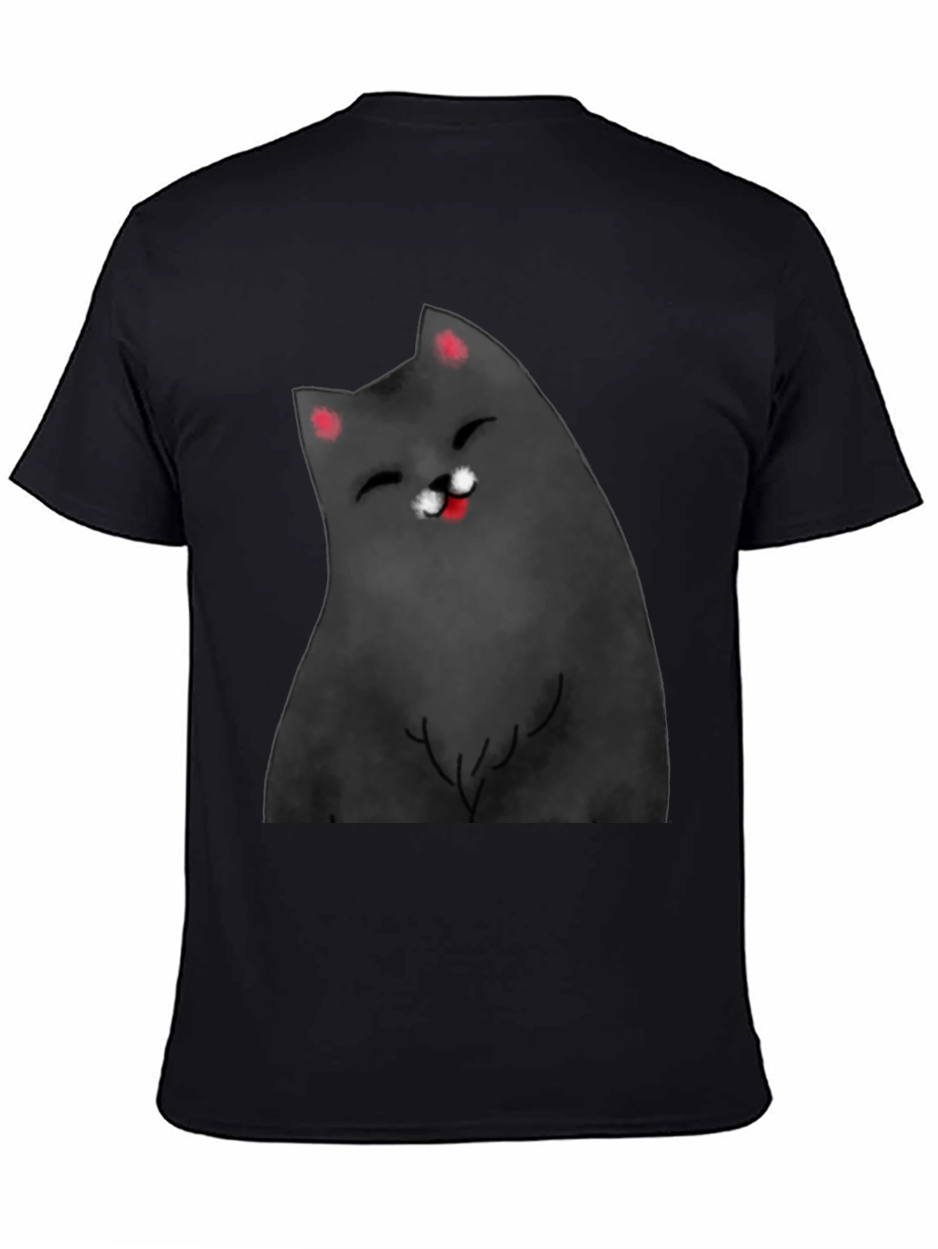 Black Smiling Cat Graphic Tee - Black Cotton Blend Shirt view 4