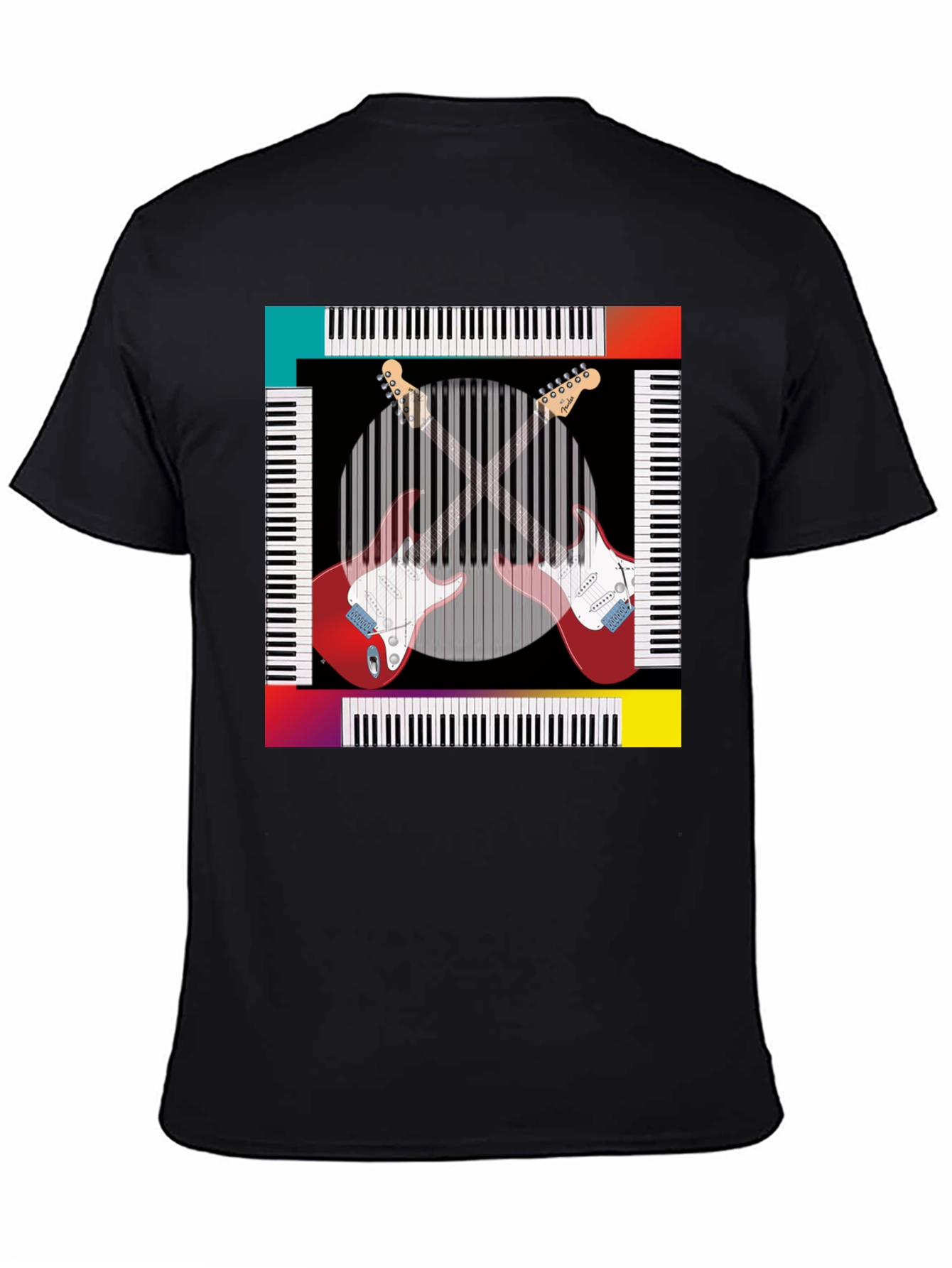 Black Music Lover Tee: Guitar & Piano Design view 4