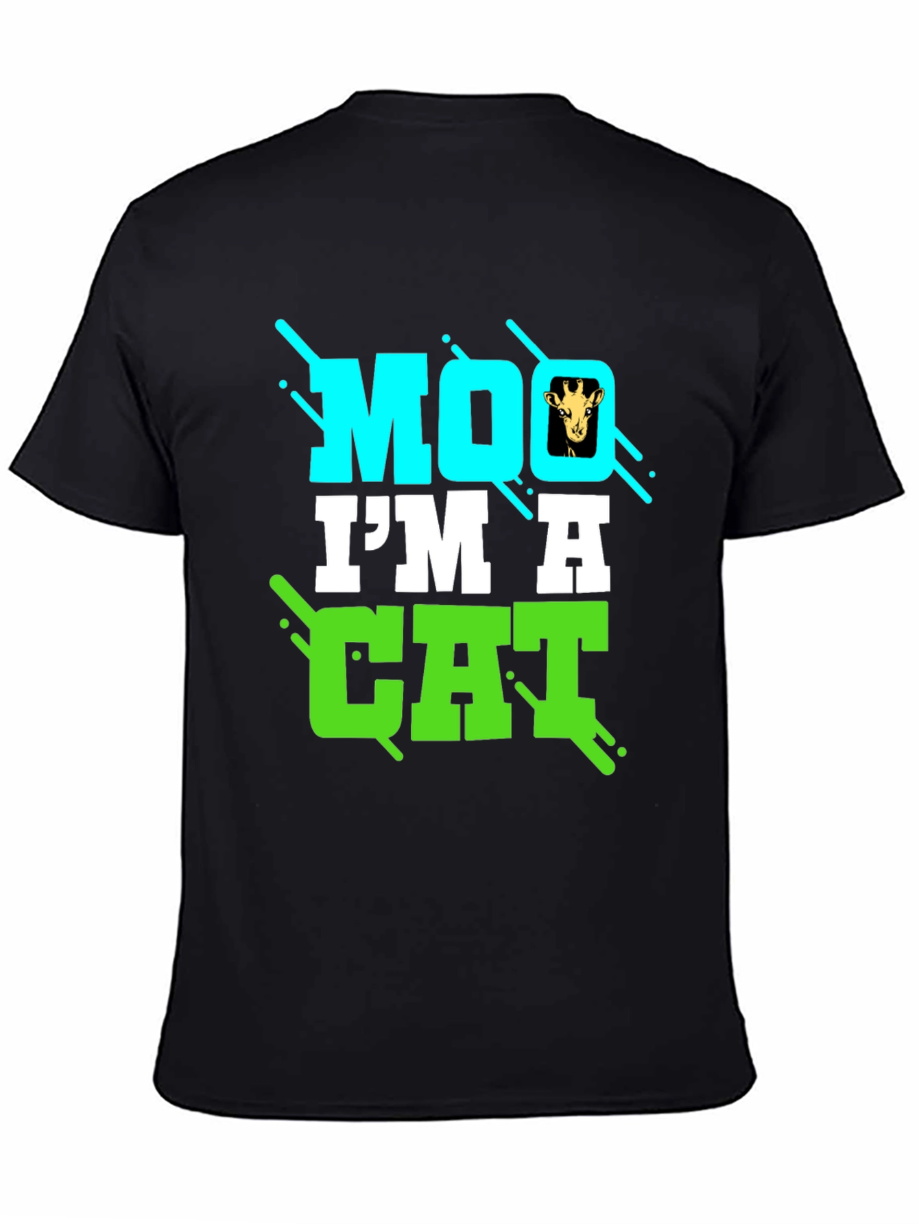 Black Funny Giraffe Moo I'm a Cat Graphic T-Shirt view 4