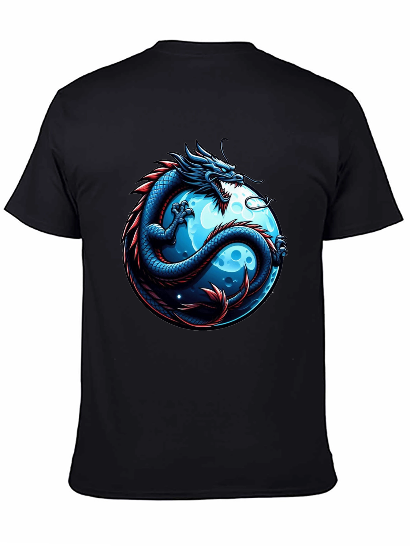 Black Dragon & Moon Graphic T-Shirt - Men's Black Tee view 4