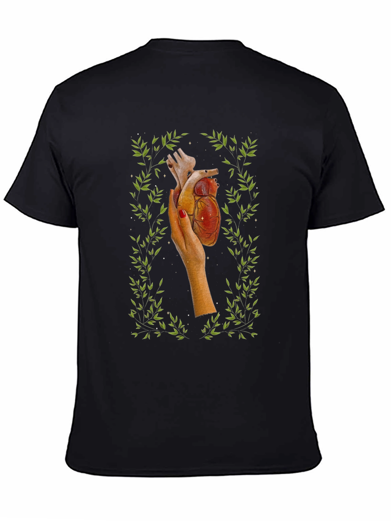 Black Anatomical Heart in Hand Tee view 4