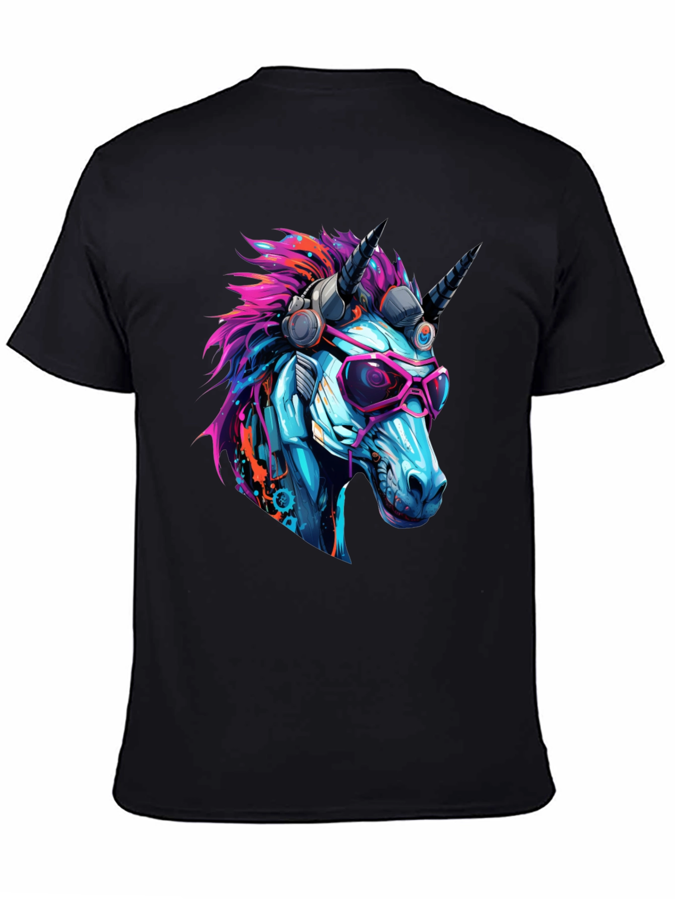 Black Cyberpunk Unicorn Graphic T-Shirt - Cool, Edgy Design view 4