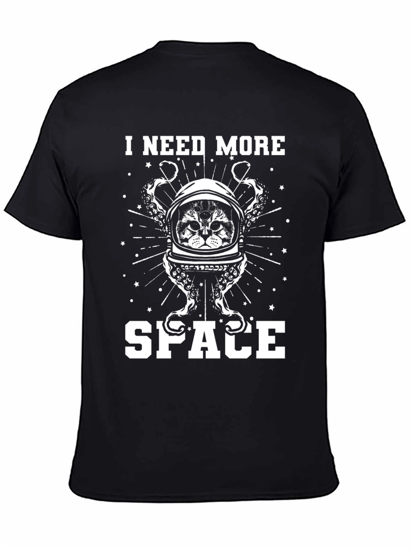 Black I Need More Space Cat Astronaut T-Shirt view 4