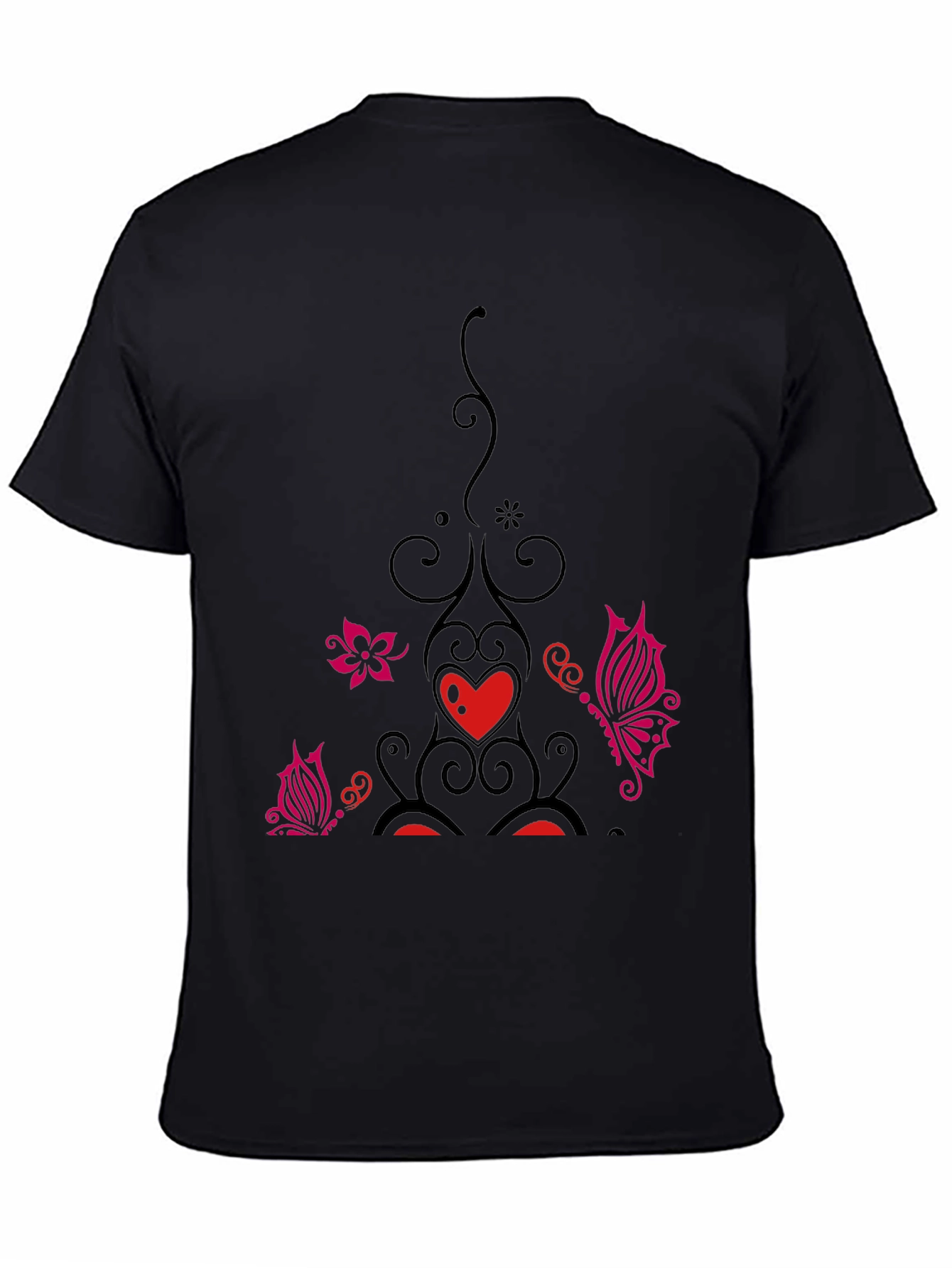 Black Black Tee with Floral Heart Butterfly Design view 4