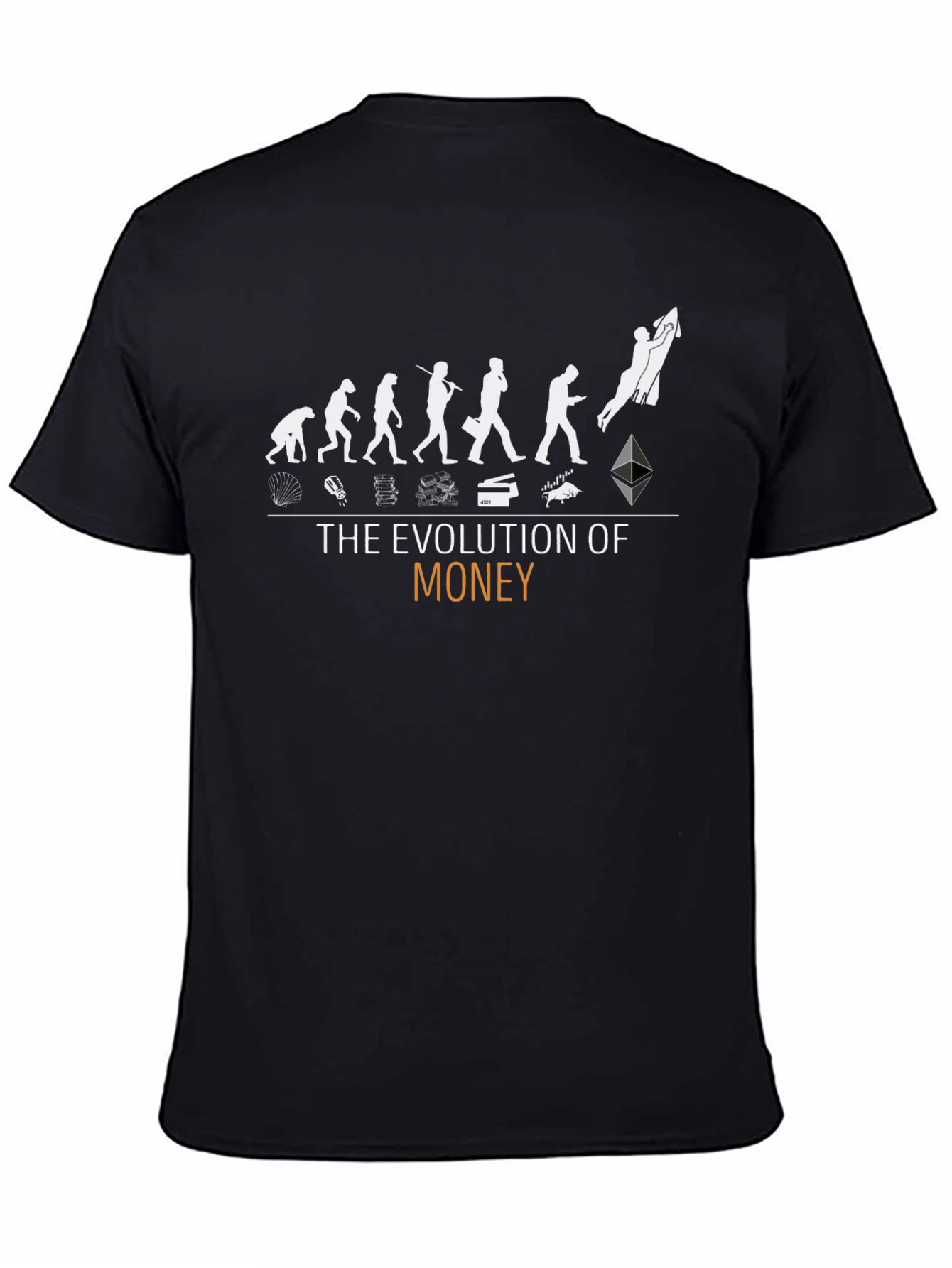 Black Evolution of Money Graphic Tee - Crypto Humor T-Shirt view 4