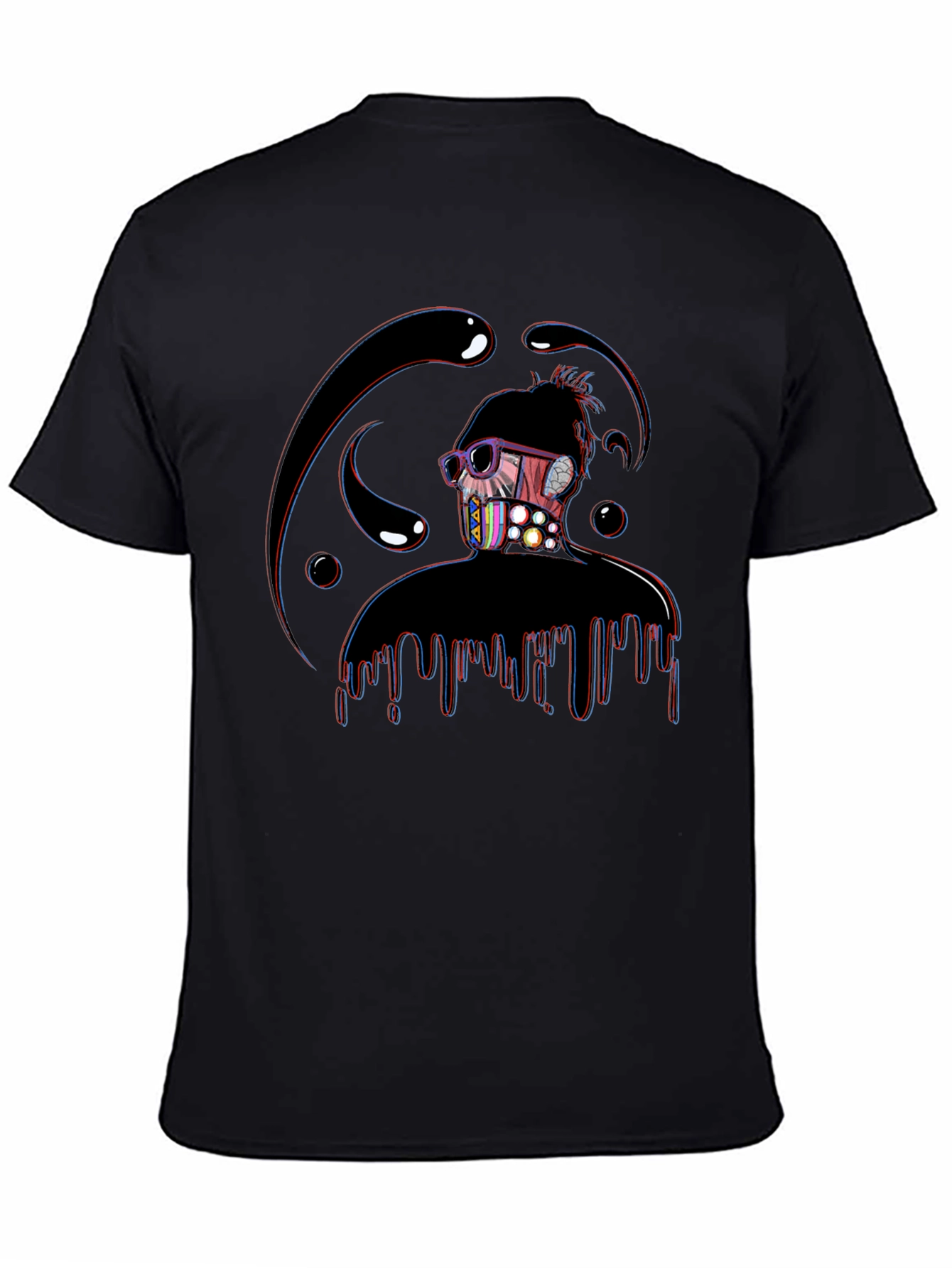 Black Abstract Dripping Figure Graphic T-Shirt view 4