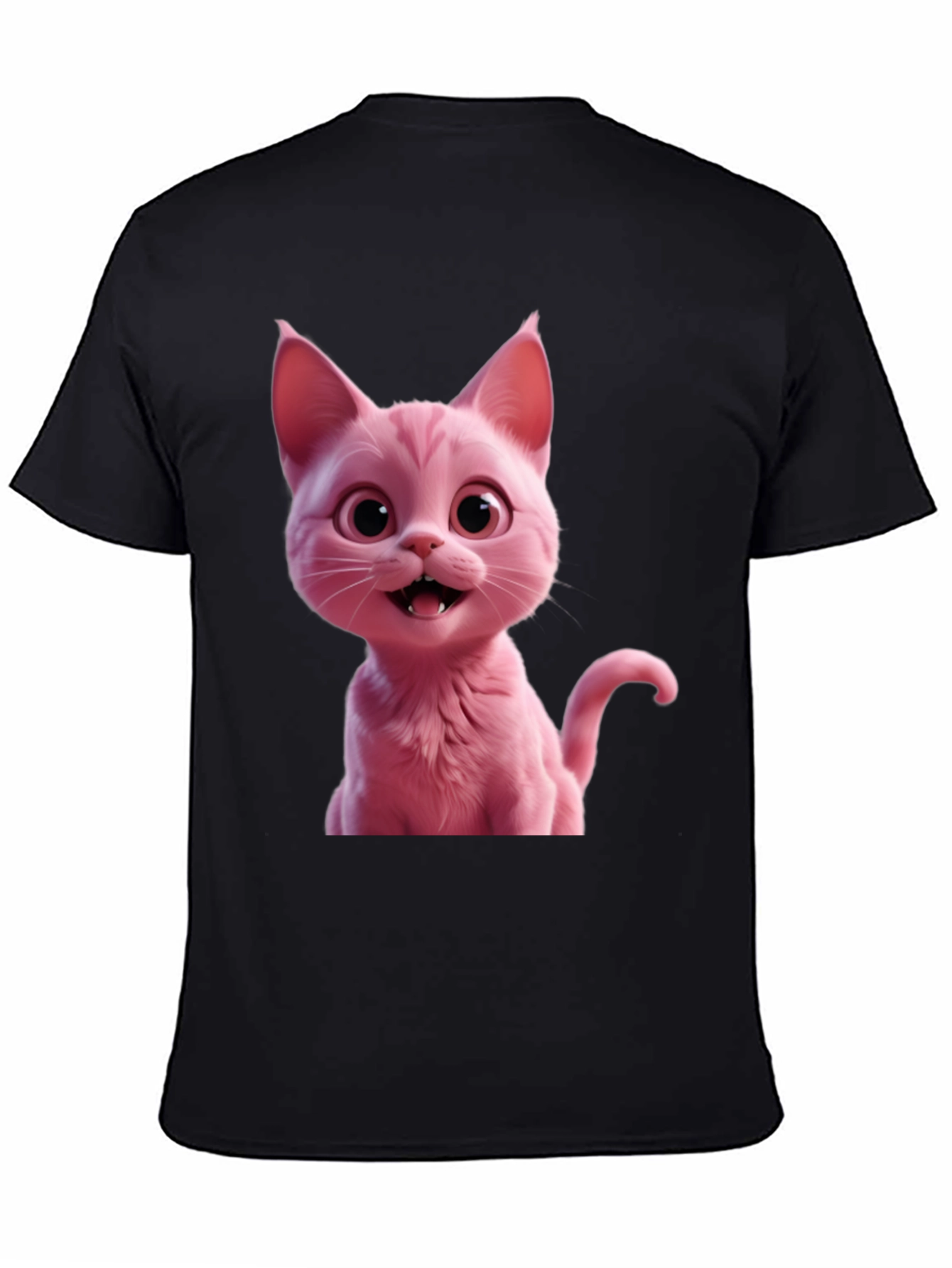 Black Pink Cat Graphic Tee - Black Unisex T-Shirt view 4