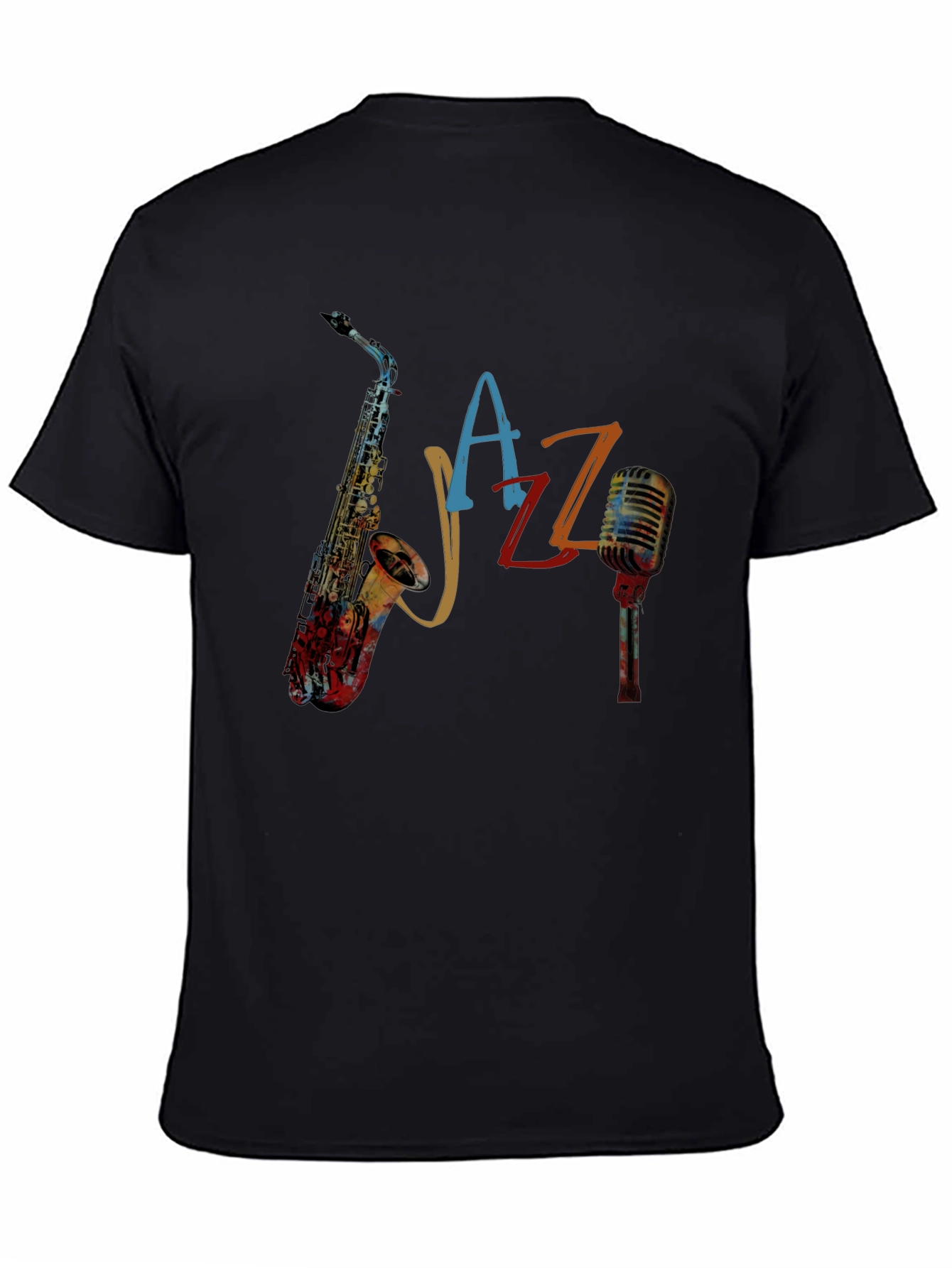 Black Jazz Saxophone Graphic Tee - Cool Music Lover Shirt view 4