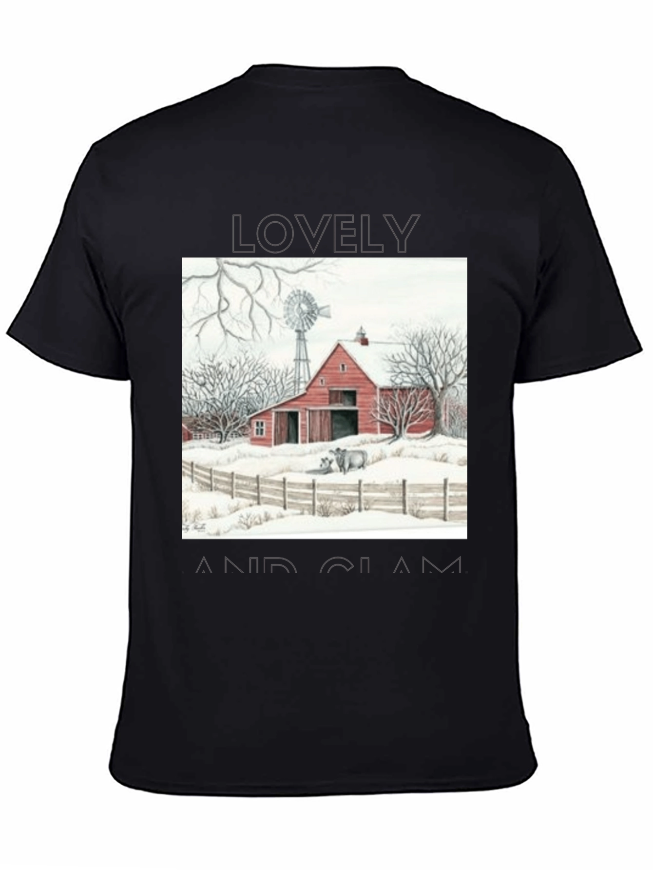 Black Rustic Barn Winter Scene Graphic Tee view 4