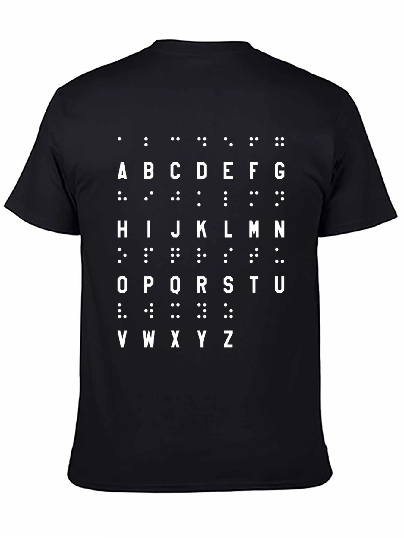 Black Braille Alphabet T-Shirt - Black, Unisex view 4