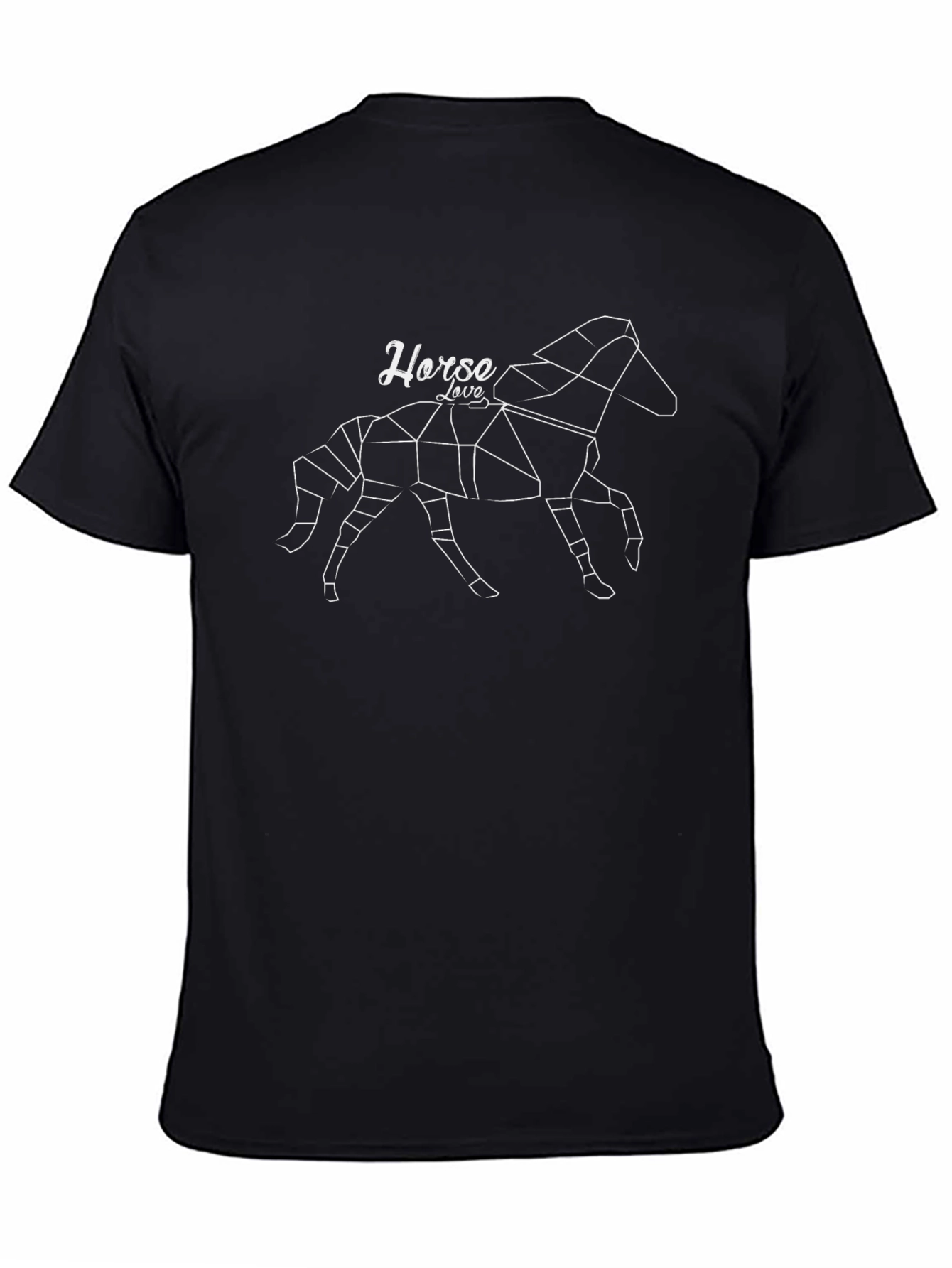 Black Geometric Horse Love Graphic Print Black T-Shirt view 4
