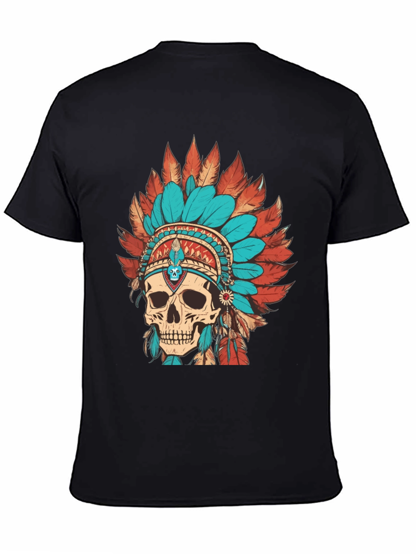 Black Skull Chief Headdress Graphic Tee - Cool Unique Design view 4