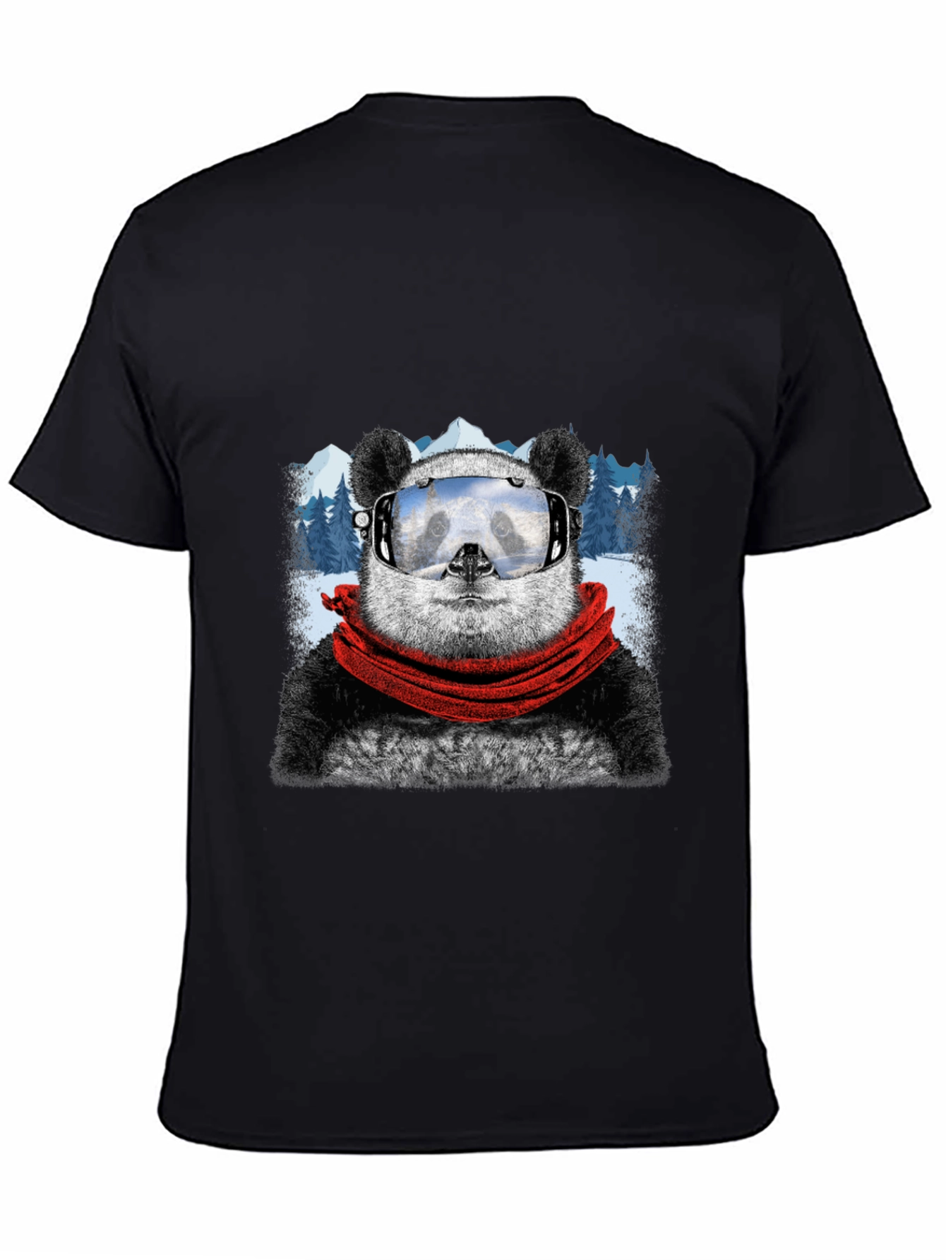 Black Panda Skiing T-Shirt - Cool Graphic Tee view 4