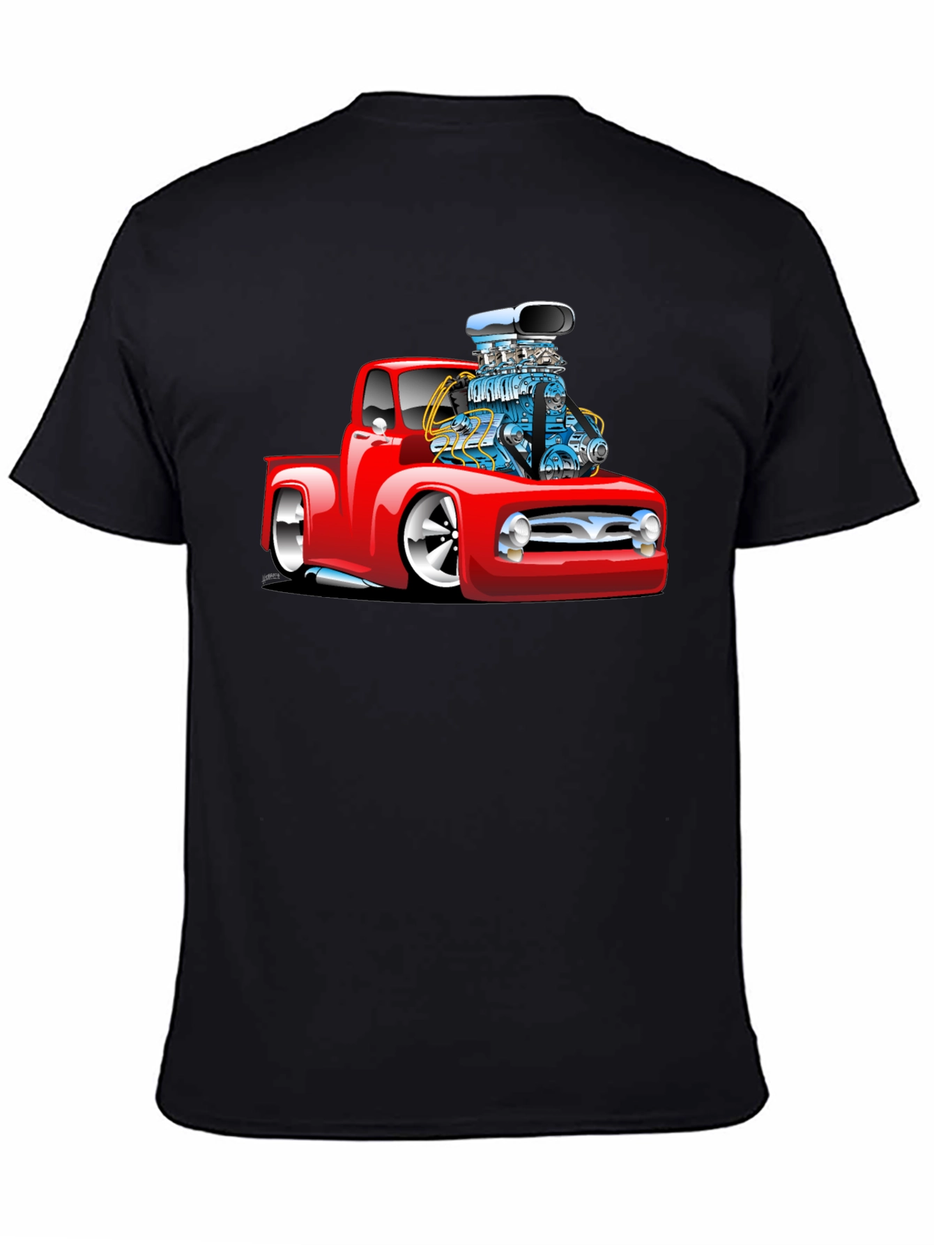 Black Red Hot Rod Truck Graphic Tee - Black view 4