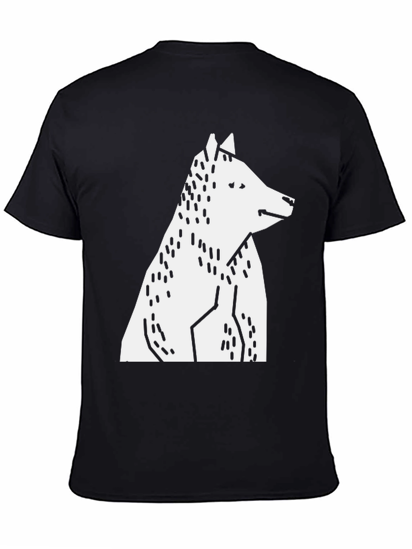 Black Abstract Geometric Wolf Graphic Tee - Black Cotton T-Shirt view 4
