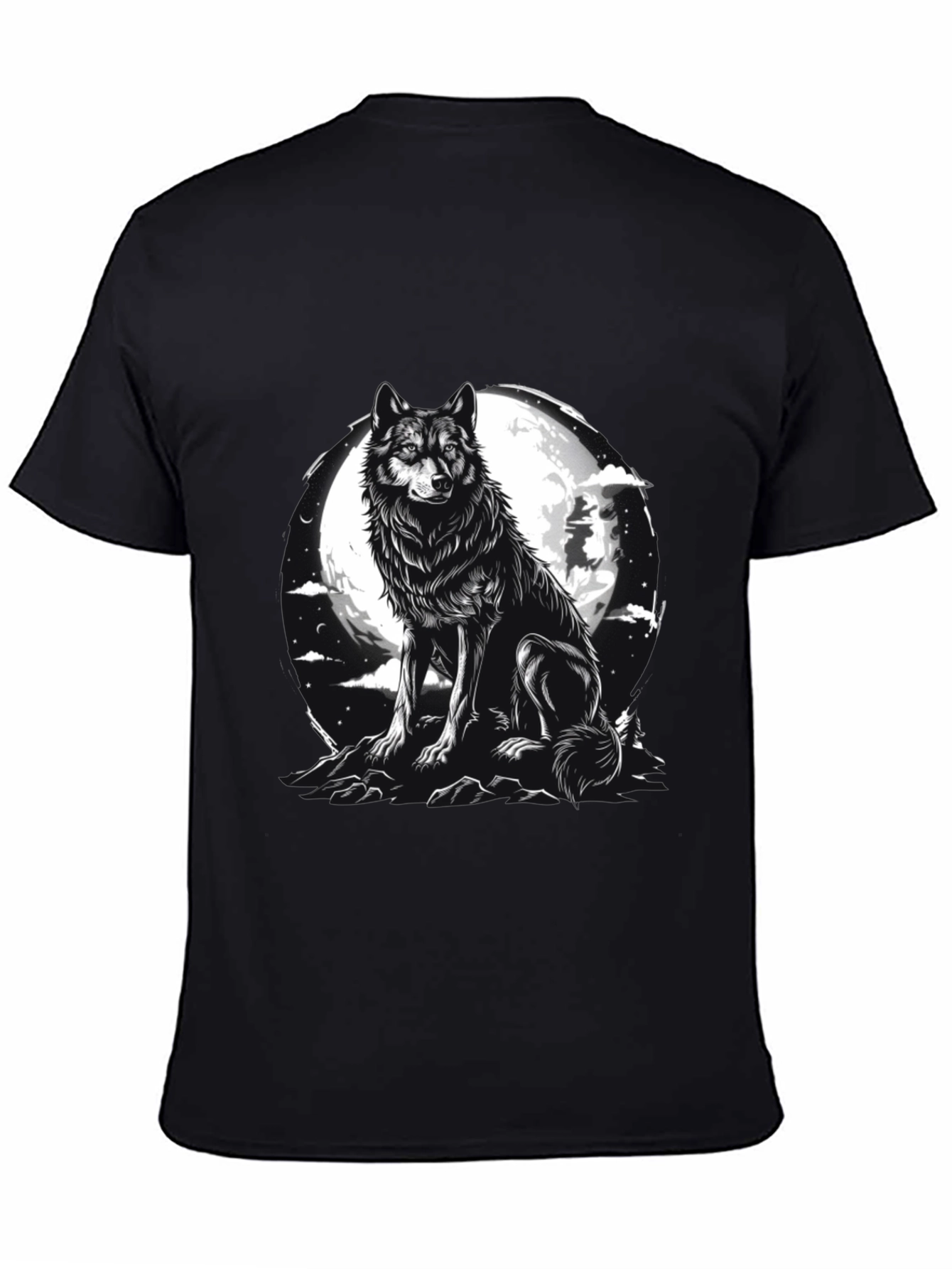 Black Wolf Moon Graphic Tee - Black Cotton Blend view 4
