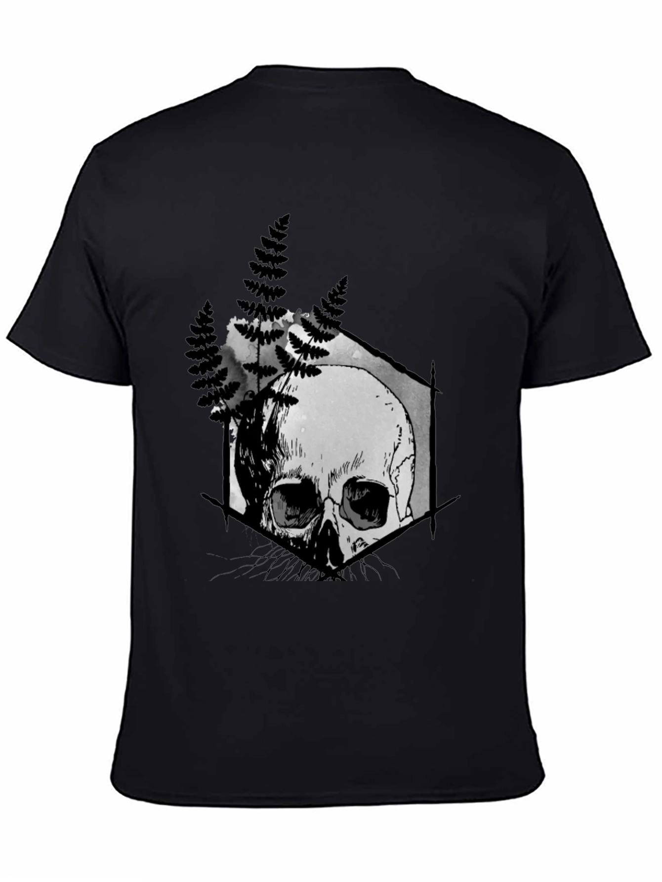 Black Skull Fern Graphic Print Black T-Shirt view 4
