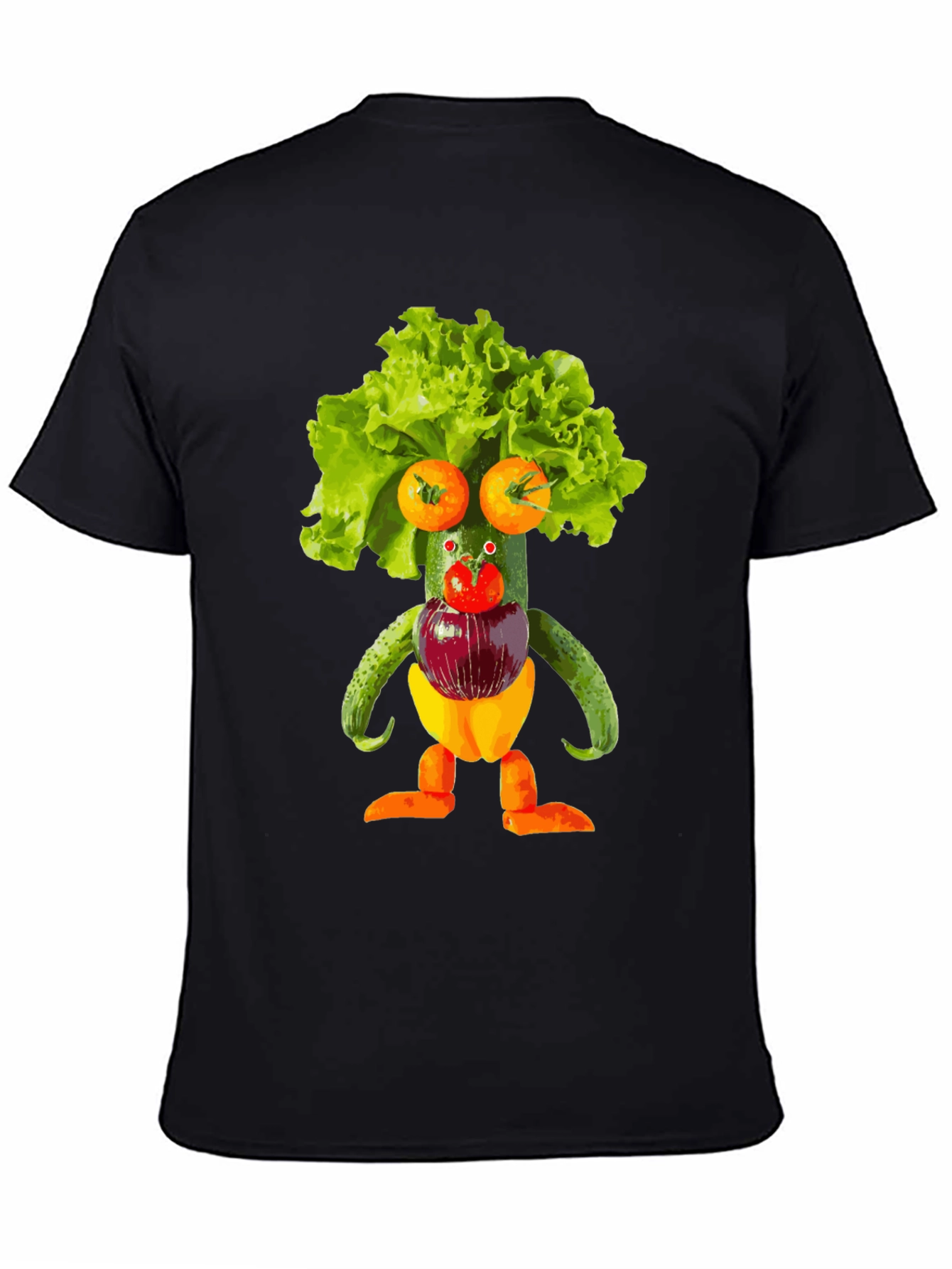 Black Whimsical Vegetable Art T-Shirt - Unique Foodie Fashion view 4