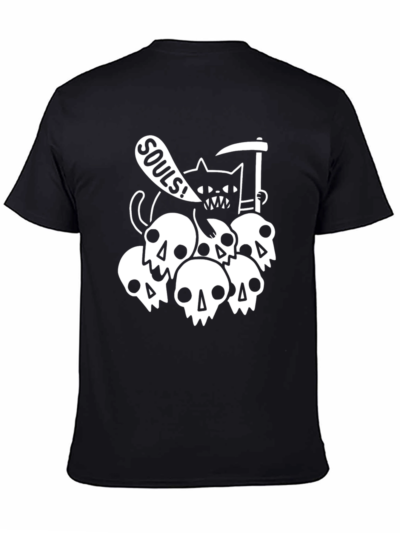 Black Grim Reaper Cat Skulls T-Shirt - Black view 4