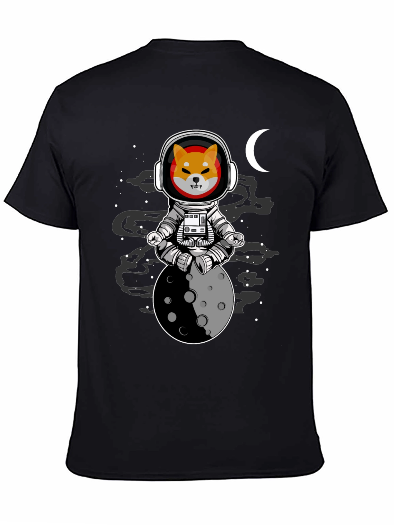 Black Shiba Inu Astronaut T-Shirt - Moon Meditation view 4