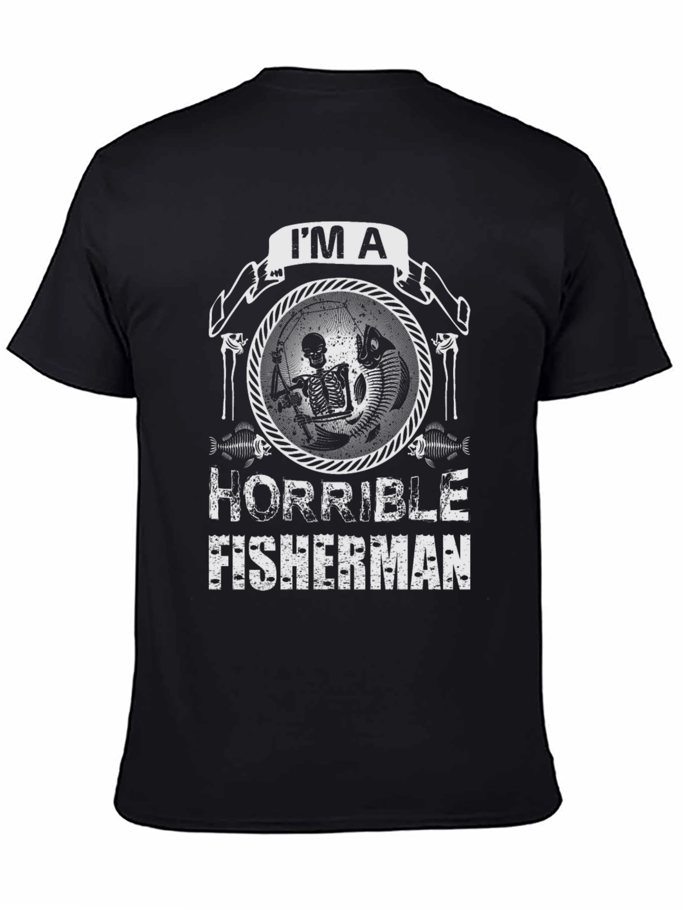 Black Horrible Fisherman Skeleton Graphic T-Shirt view 4
