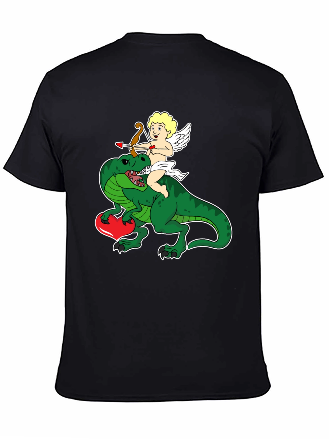 Black Cupid Riding Dinosaur T-Shirt - Valentine's Day Love Tee view 4