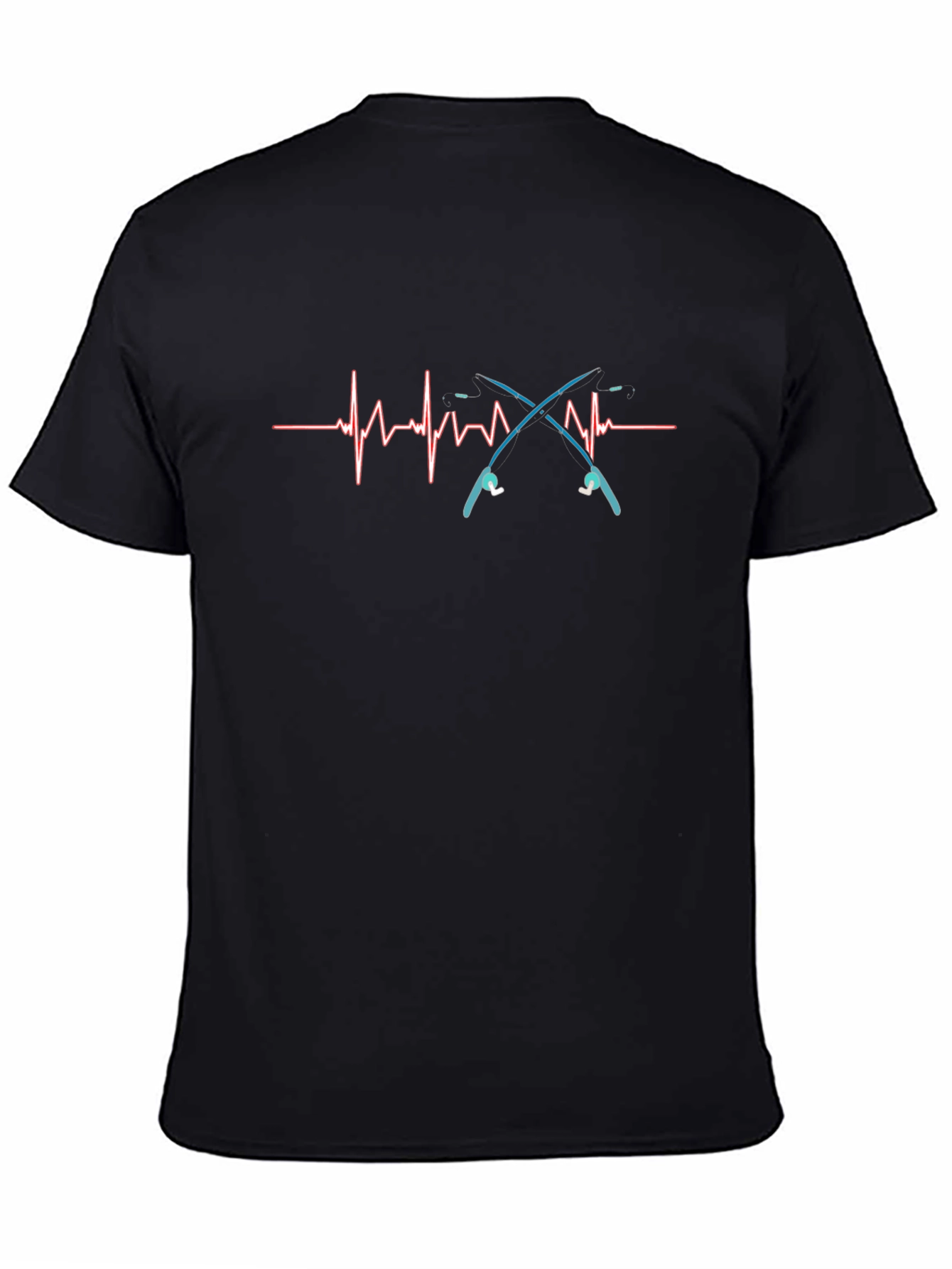 Black Fishing Heartbeat T-Shirt - Black Cotton Tee view 4