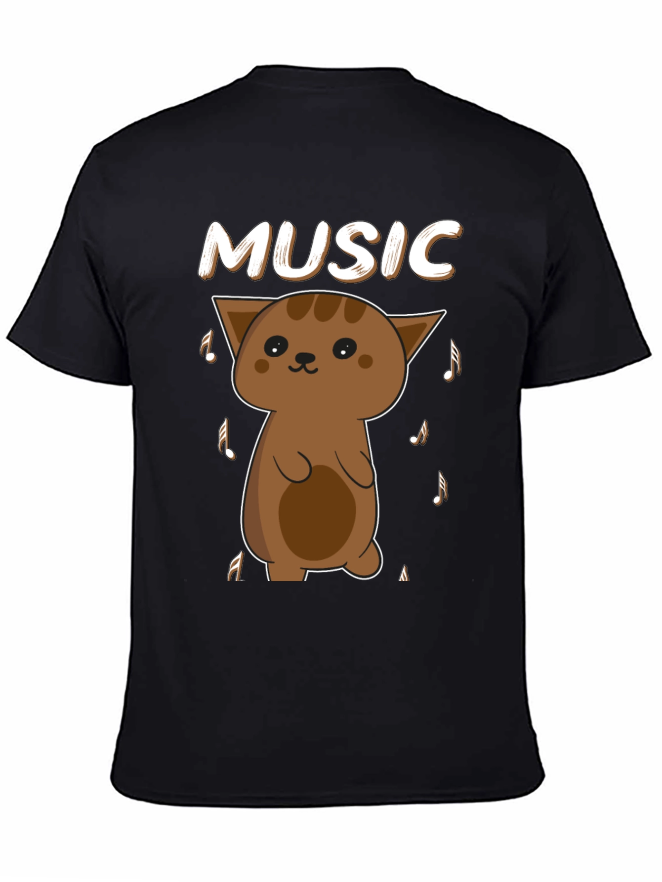 Black Cute Cat Music Lover T-Shirt - Unisex Soft Cotton Tee view 4
