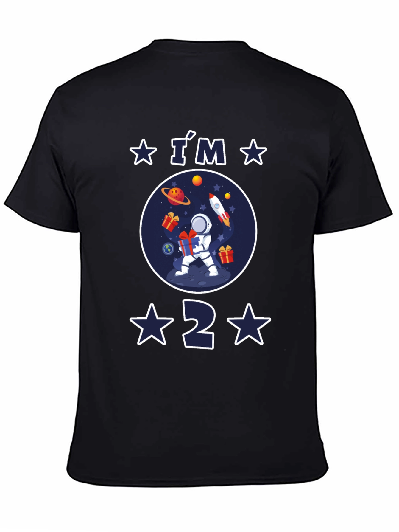 Black I'm 2 Birthday Space Astronaut T-Shirt view 4