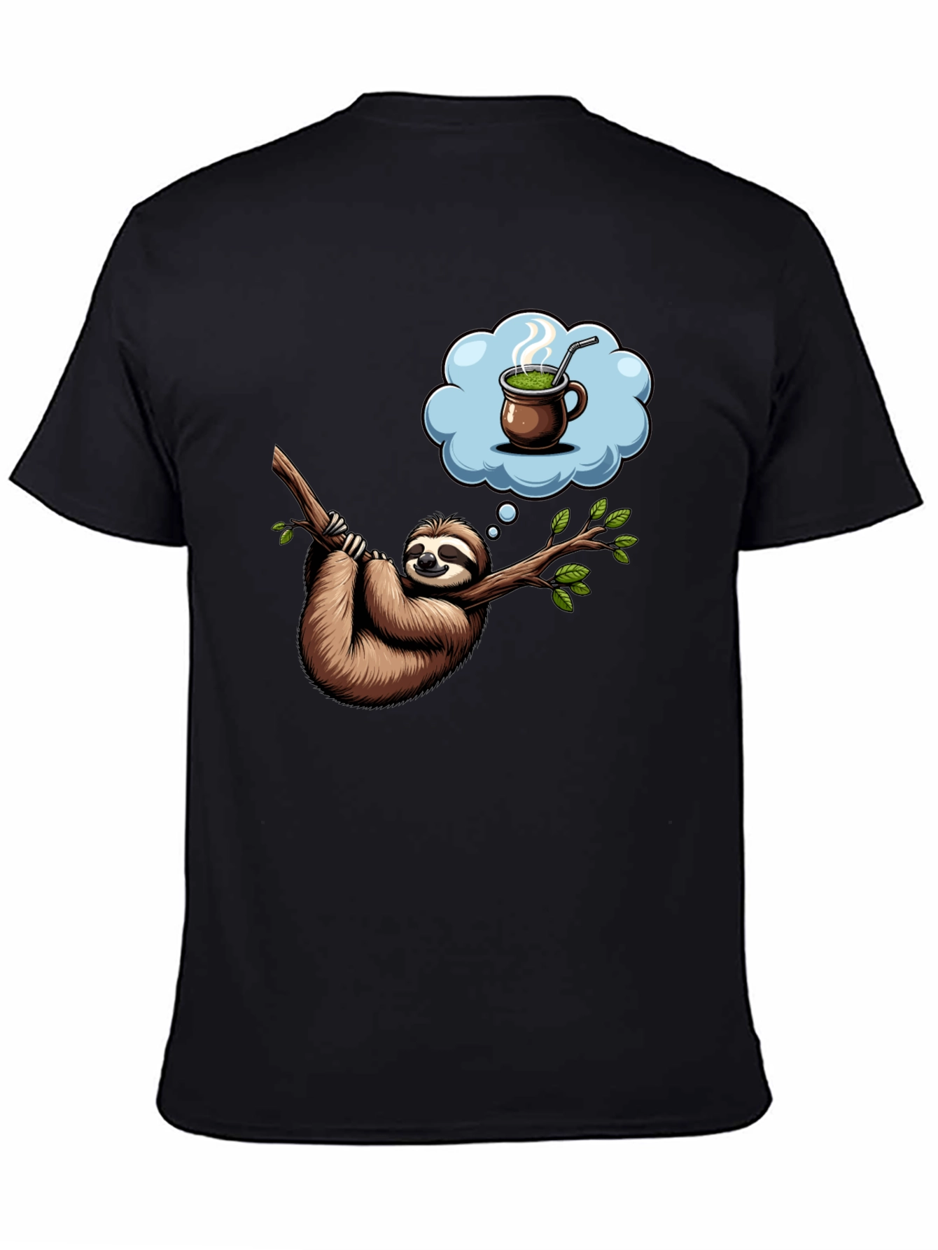 Black Sloth Tea Time T-Shirt - Relaxed Fit, Unique Design view 4