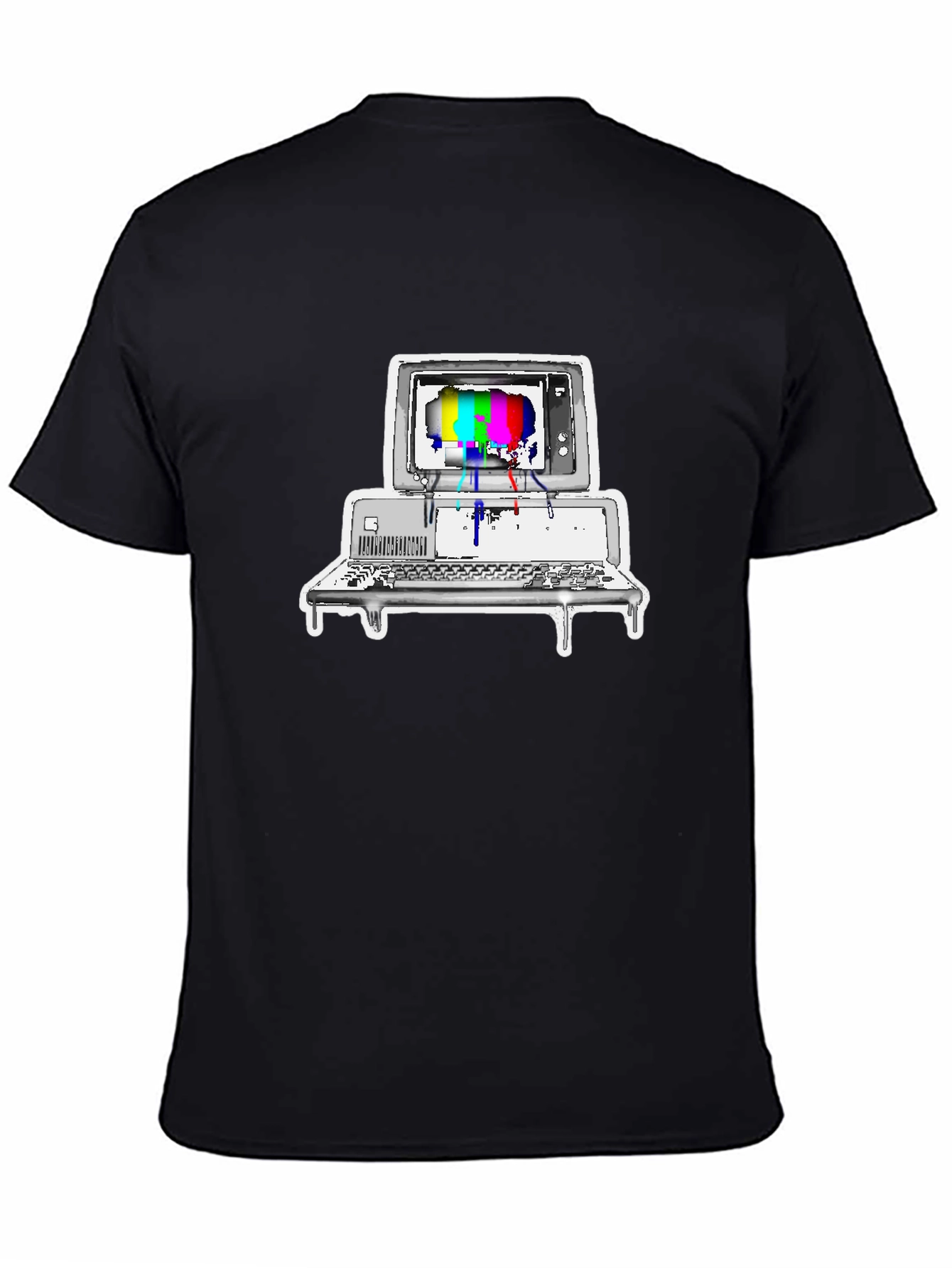 Black Retro Computer Glitch Graphic Tee - Black Cotton Blend view 4