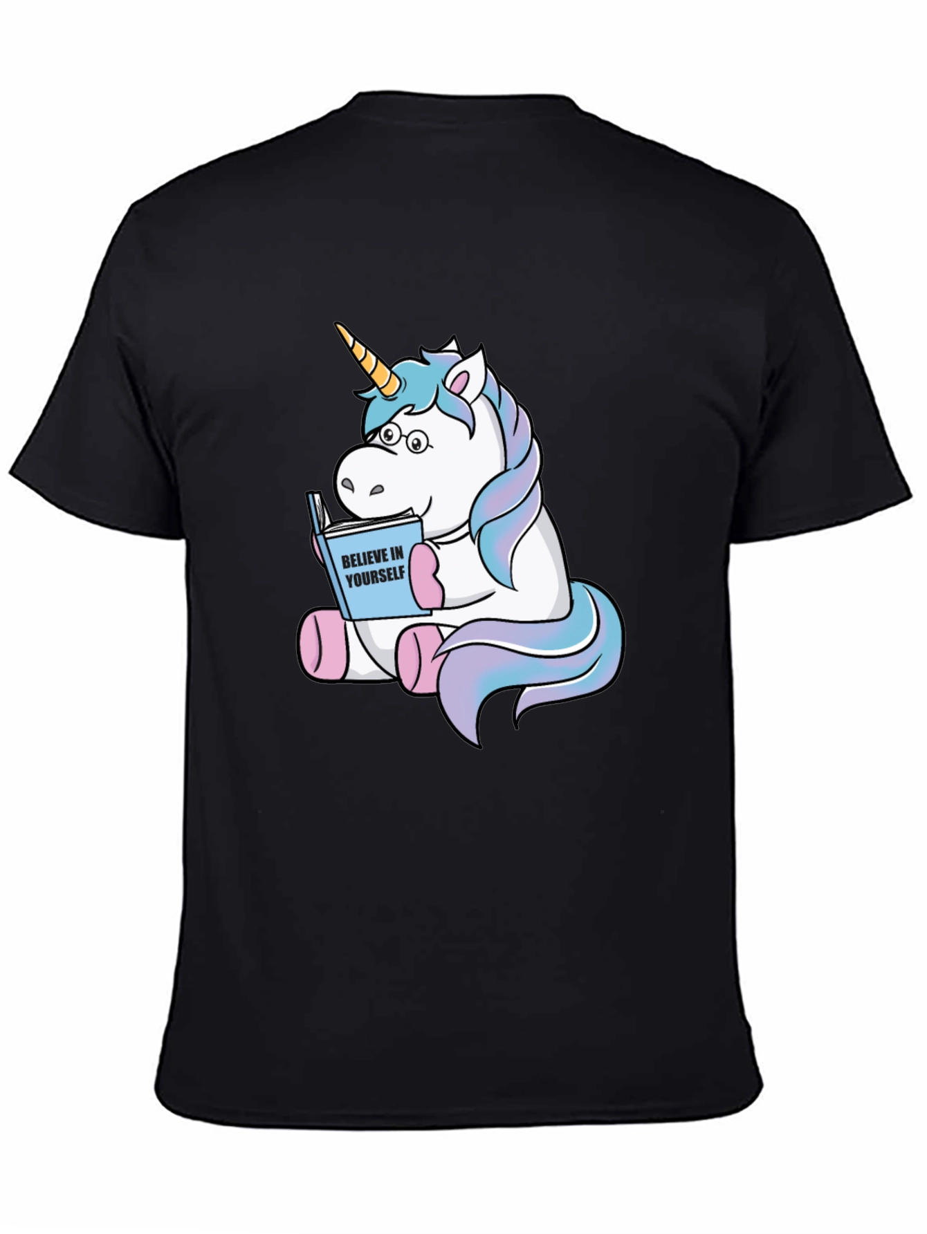 Black Unicorn Reading Book Graphic T-Shirt view 4