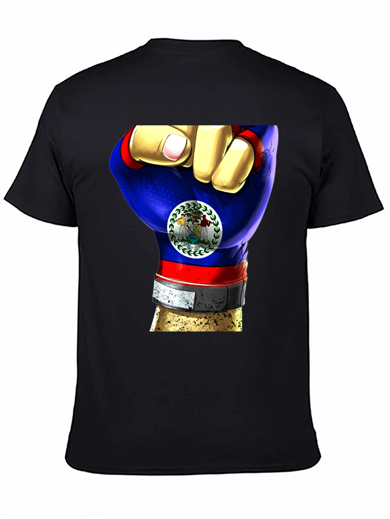 Black Belize Flag Fist T-Shirt view 4