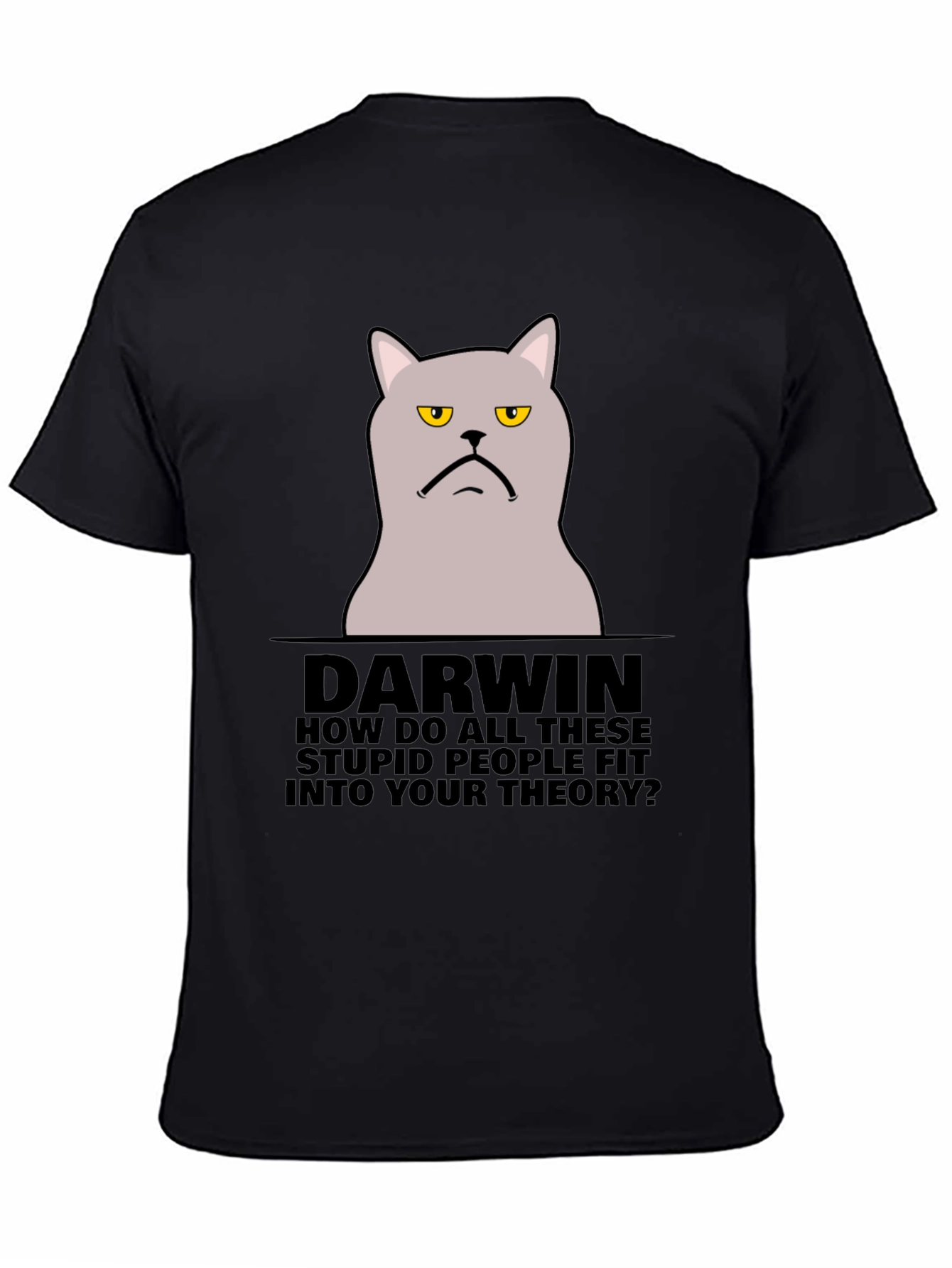 Black Darwin Cat T-Shirt - Funny Theory Design view 4