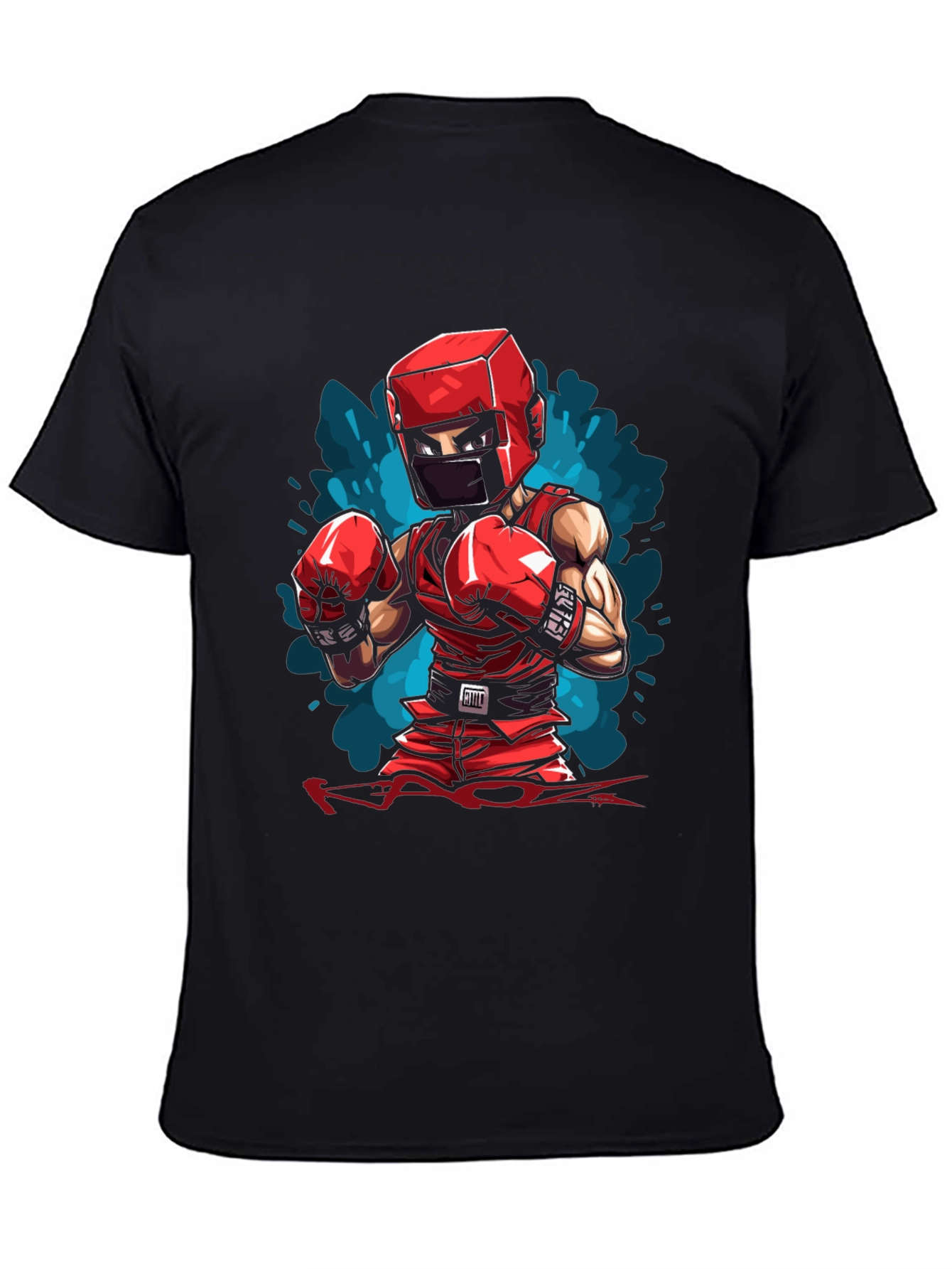 Black Boxer Cartoon Graphic Black T-Shirt view 4