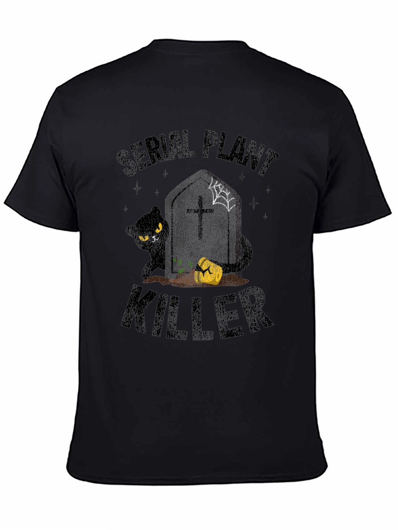 Black Serial Plant Killer T-Shirt - Halloween Cat Design view 4