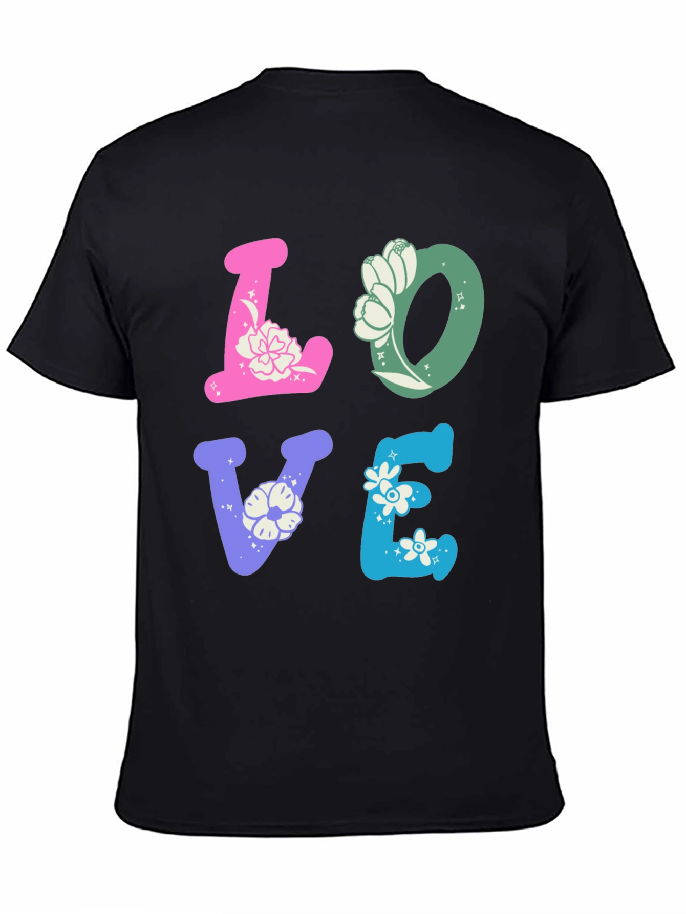 Black Floral LOVE Graphic Tee - Trendy Casual Shirt view 4