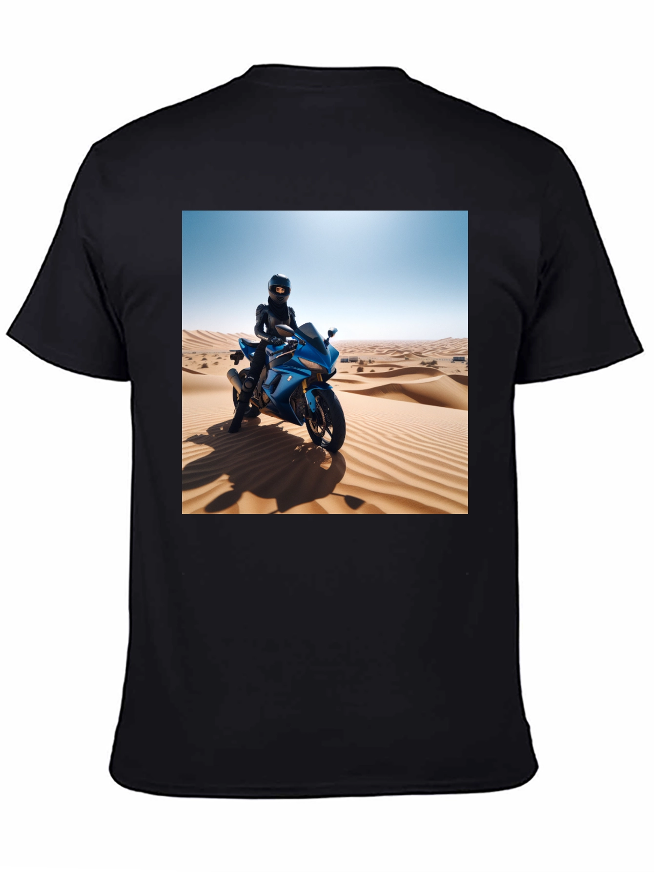 Black Motorcycle Desert Rider Graphic Tee - Unisex Black T-Shirt view 4