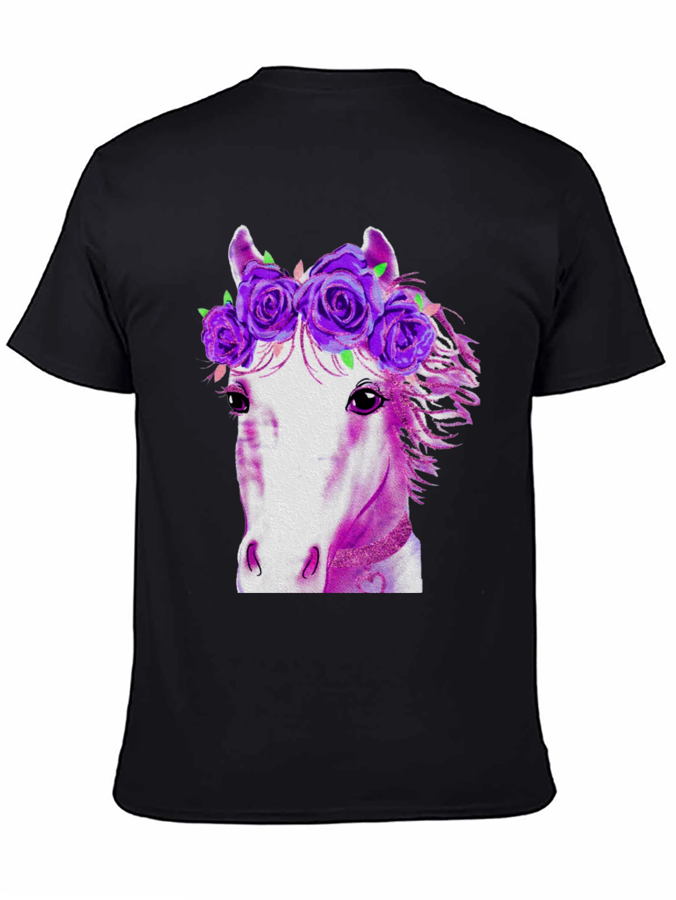 Black Floral Crown Horse Graphic T-Shirt view 4