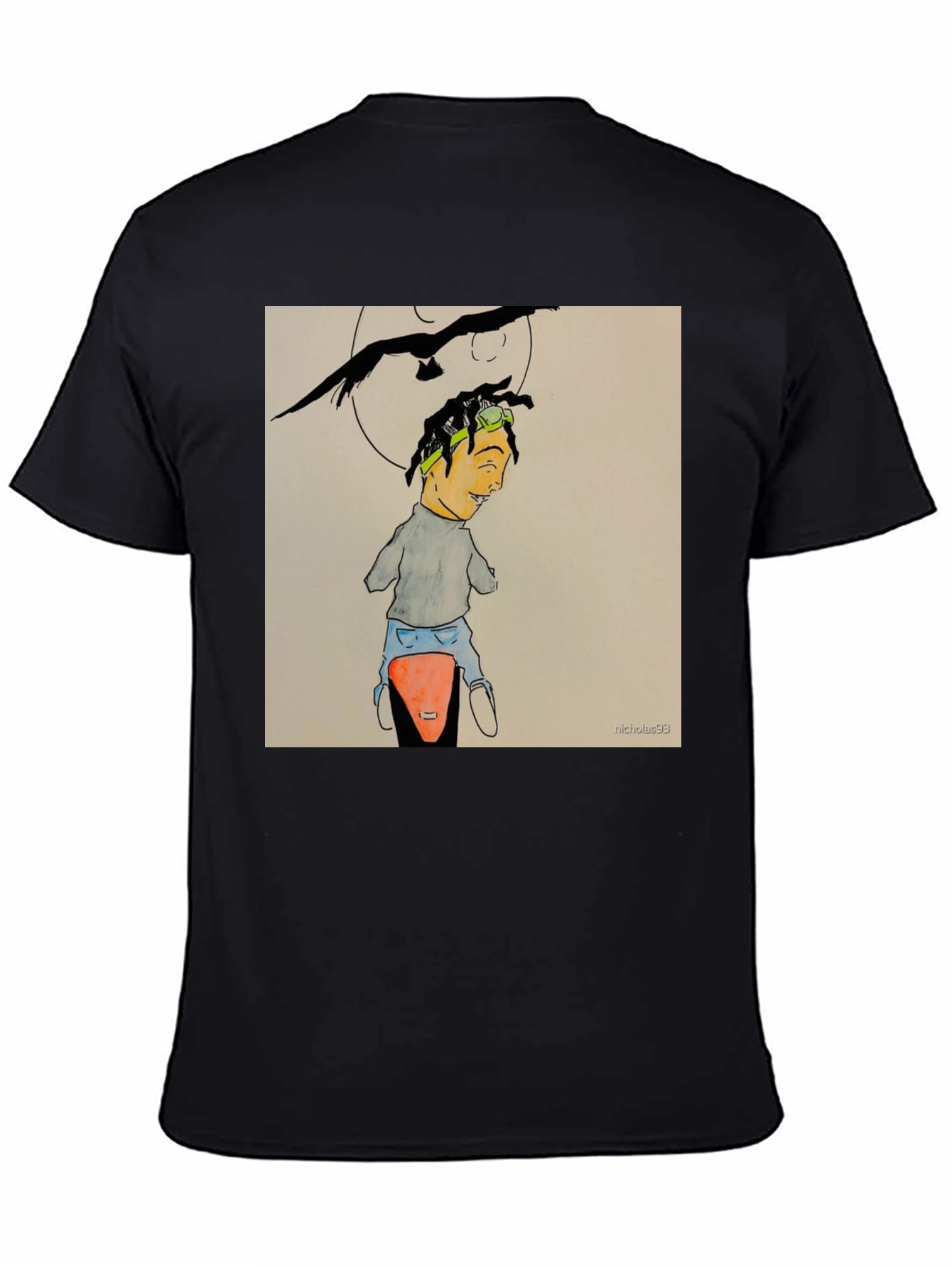 Black Unique Graphic Tee - Man on Motorcycle view 4