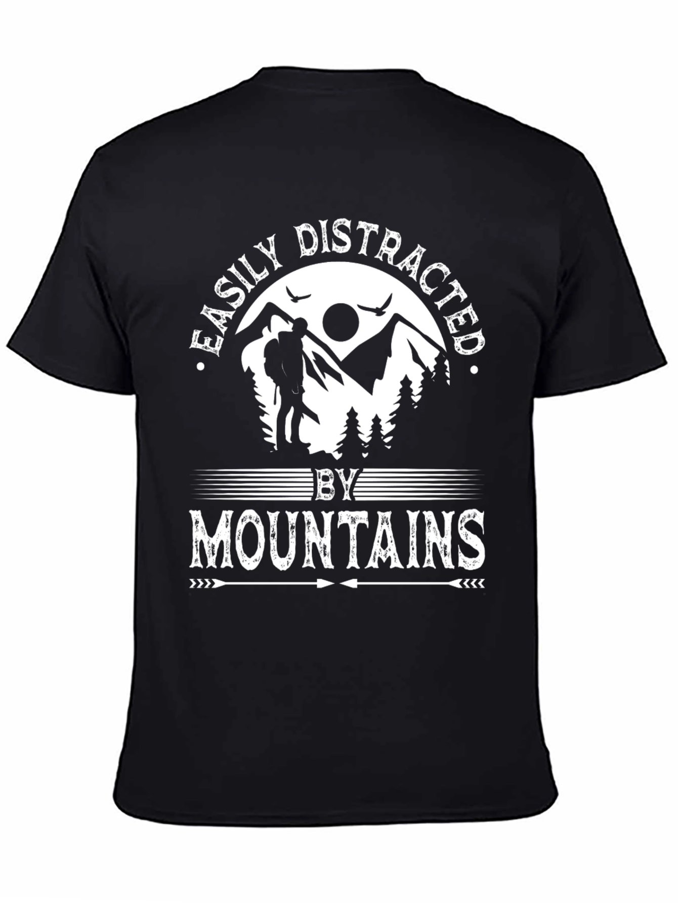 Black Easily Distracted by Mountains Black T-Shirt view 4