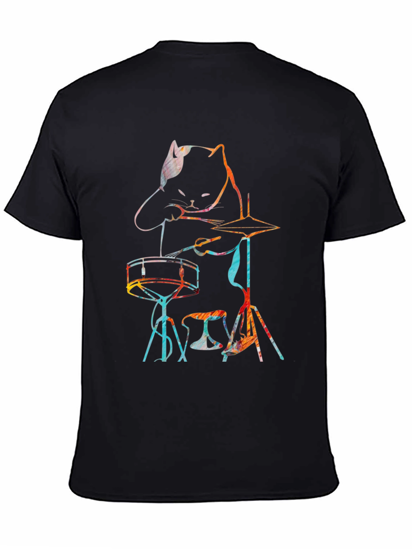 Black Cat Drummer T-Shirt - Music Lover Tee view 4