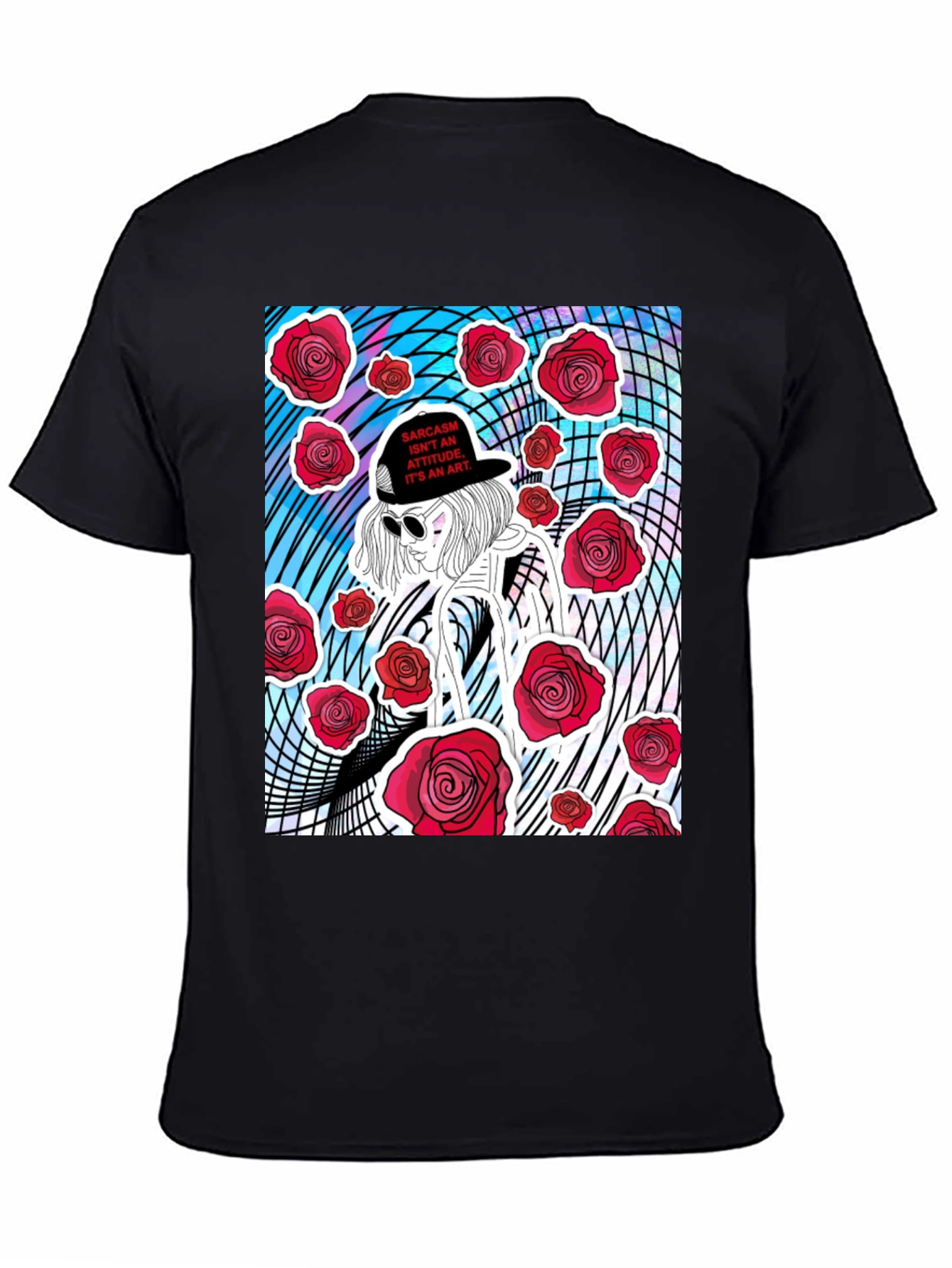 Black Edgy Rose Graphic Tee - Sarcasm Art view 4